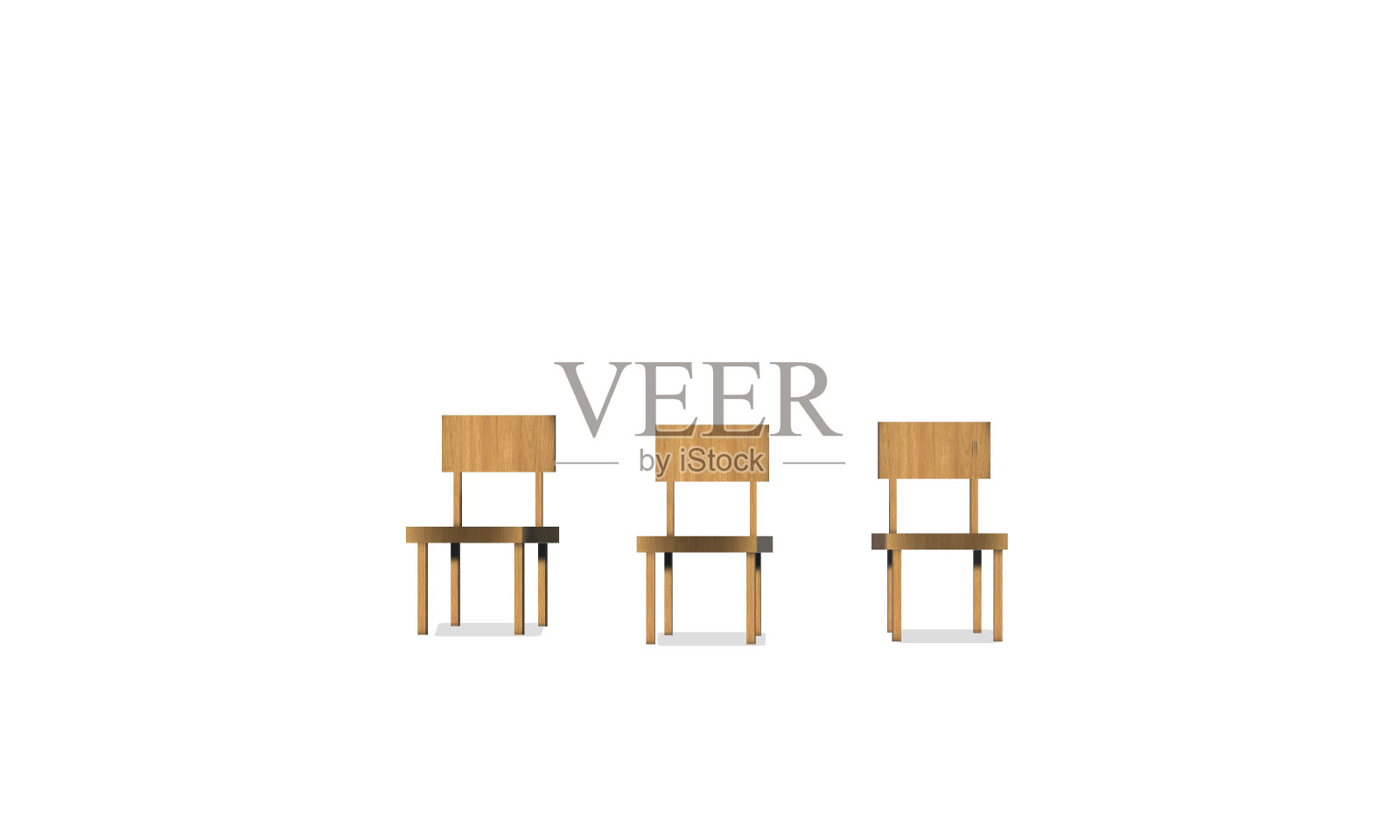 一套白色背景的木椅。设计元素图片