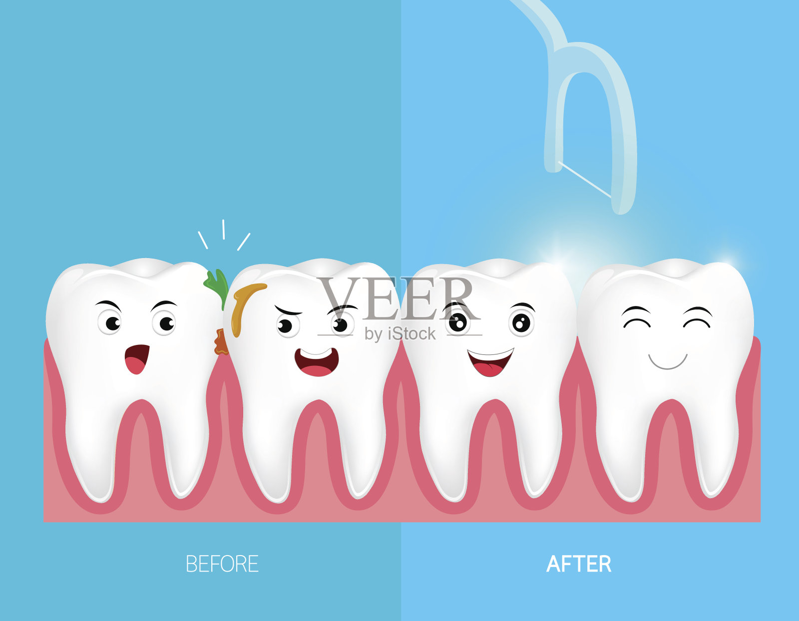 牙齿用牙线保健。插画图片素材