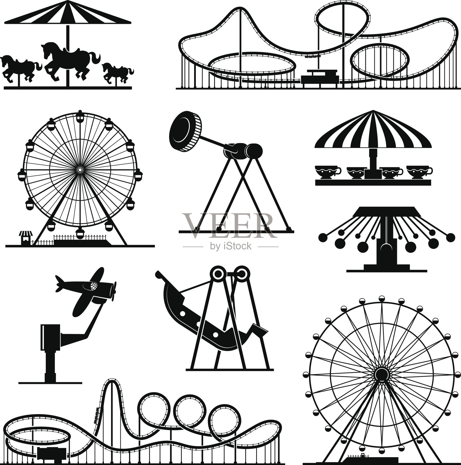 矢量图标的不同景点在游乐园插画图片素材