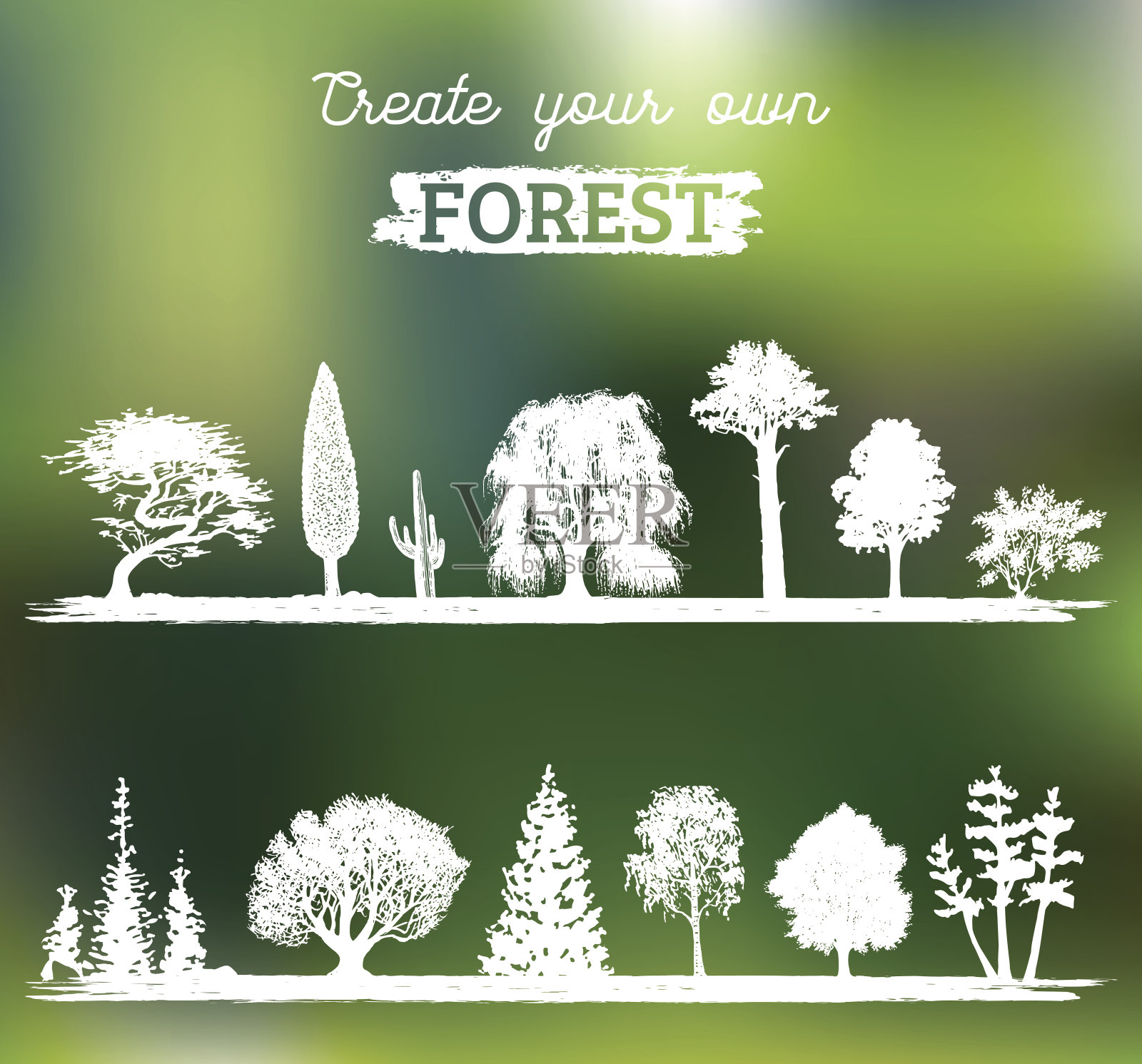 矢量不同的树木剪影。创建你自己的森林。黑森林图标设置。树林的构造函数。插画图片素材