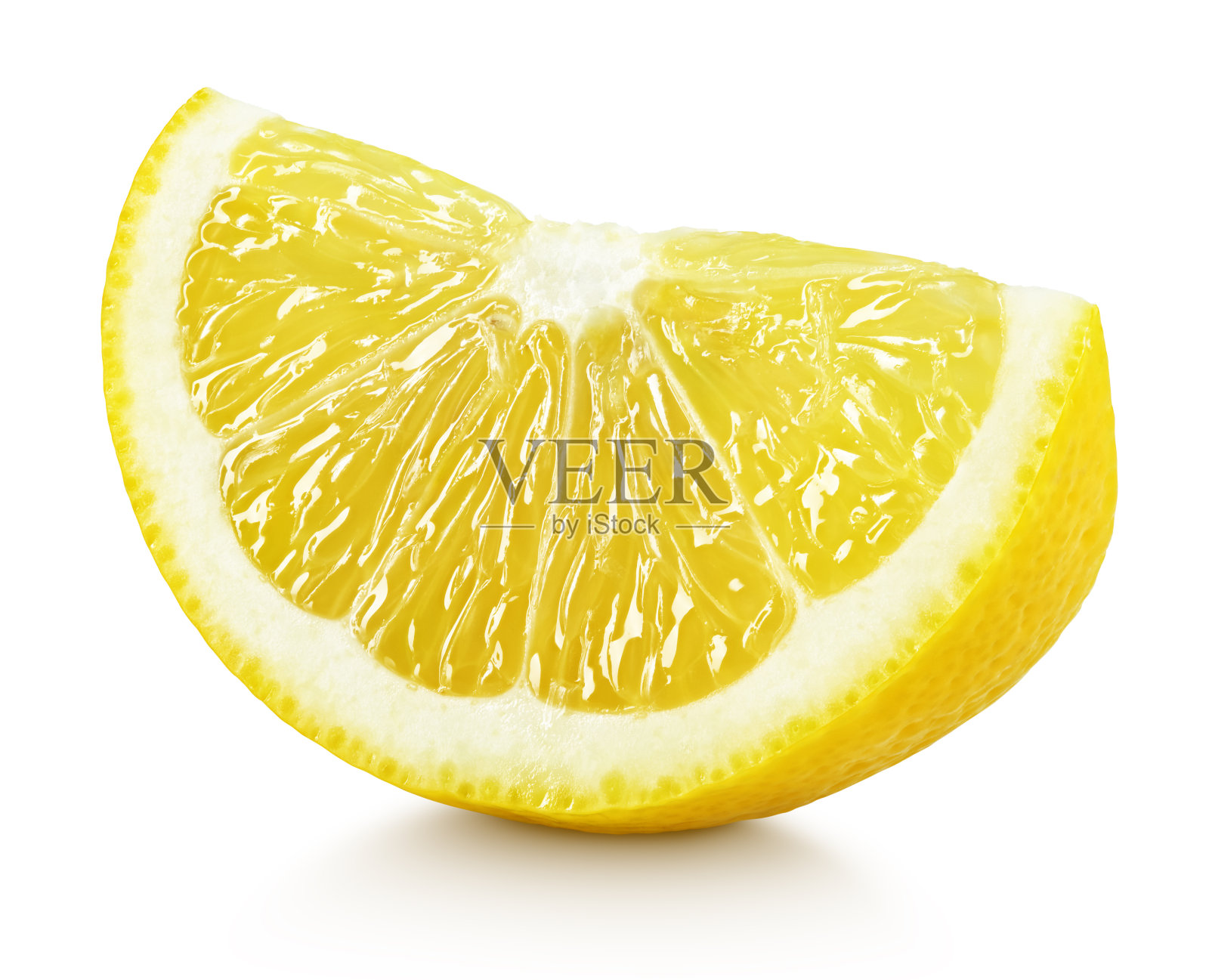 分离在白色上的黄色柠檬柑橘的楔形果实照片摄影图片