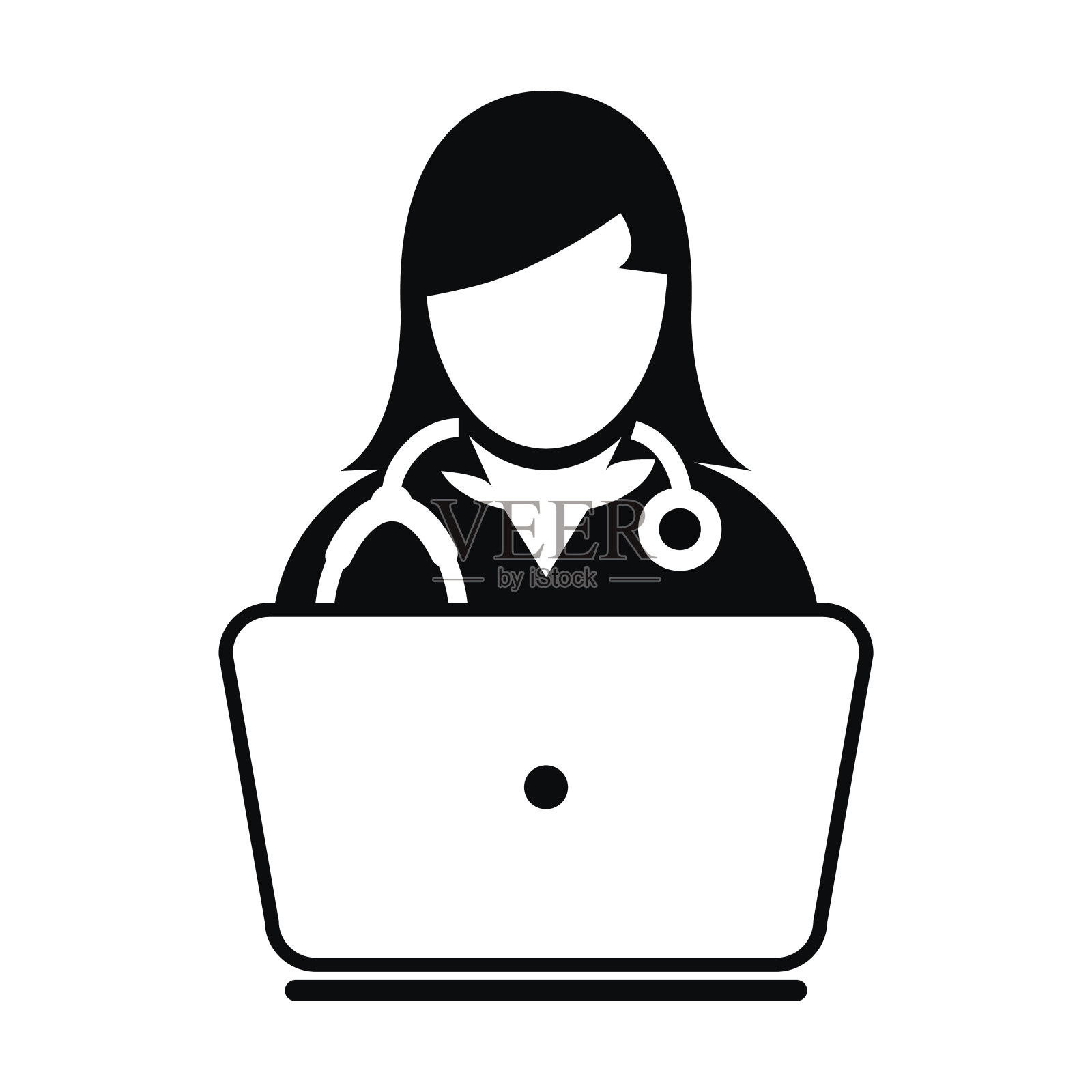 女医生图标-向量在线咨询与笔记本电脑在象形图插图插画图片素材