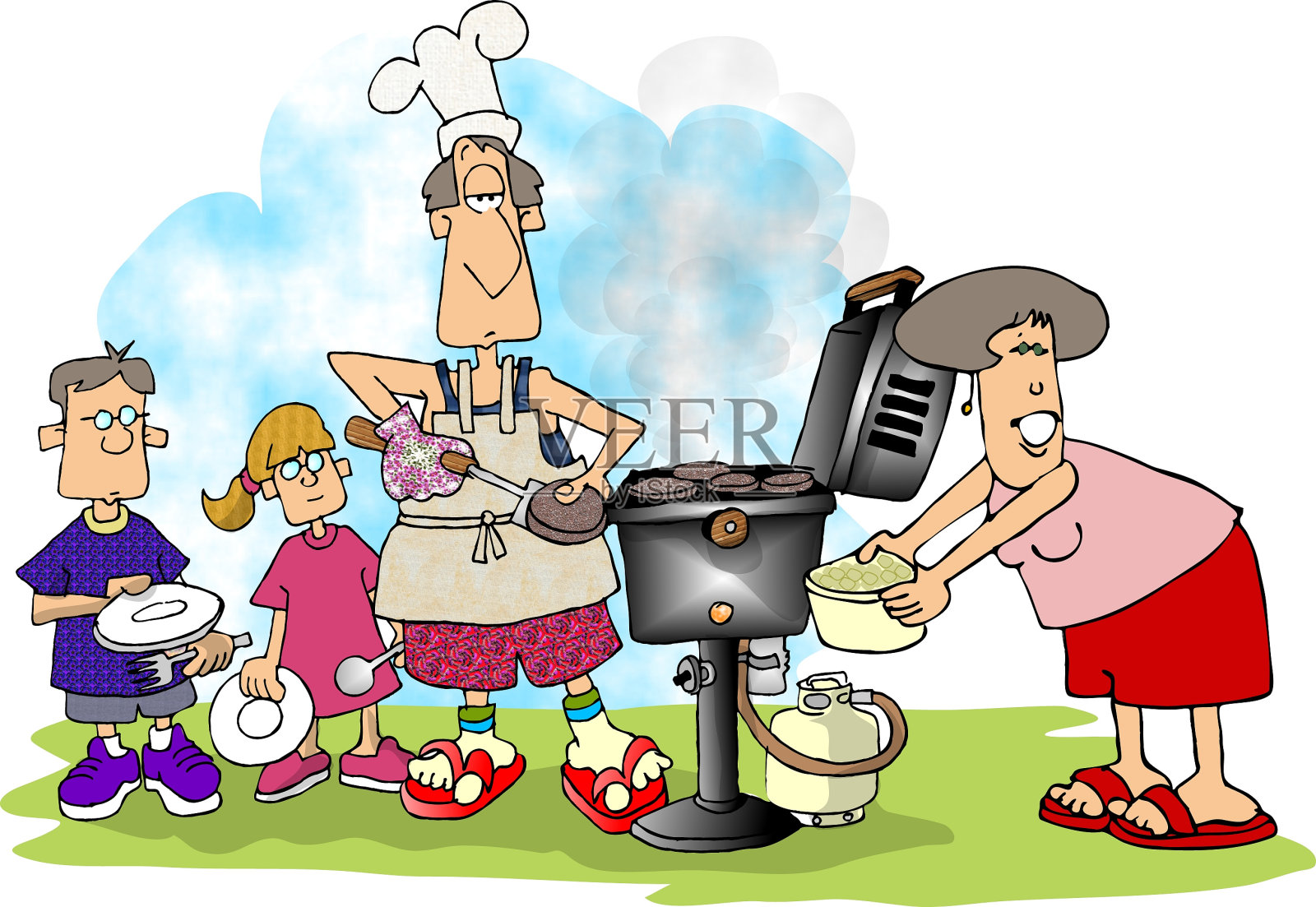 烧烤的家庭插画图片素材