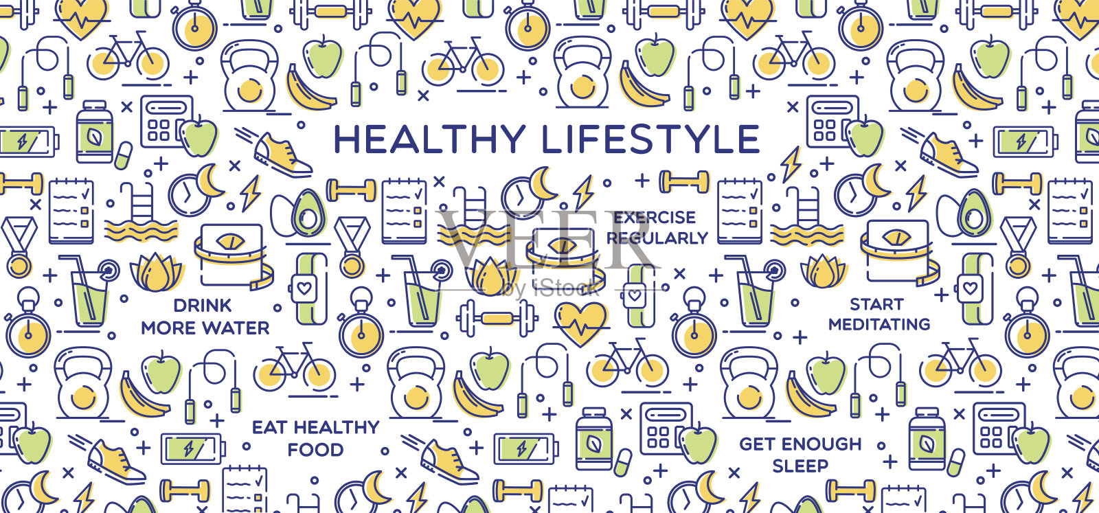 健康生活方式矢量插图，节食，健身和营养插画图片素材