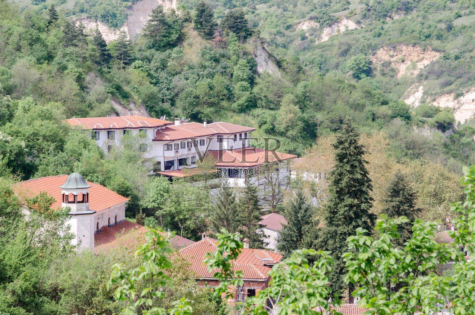 保加利亚梅尔尼克传统建筑鸟瞰图照片摄影图片