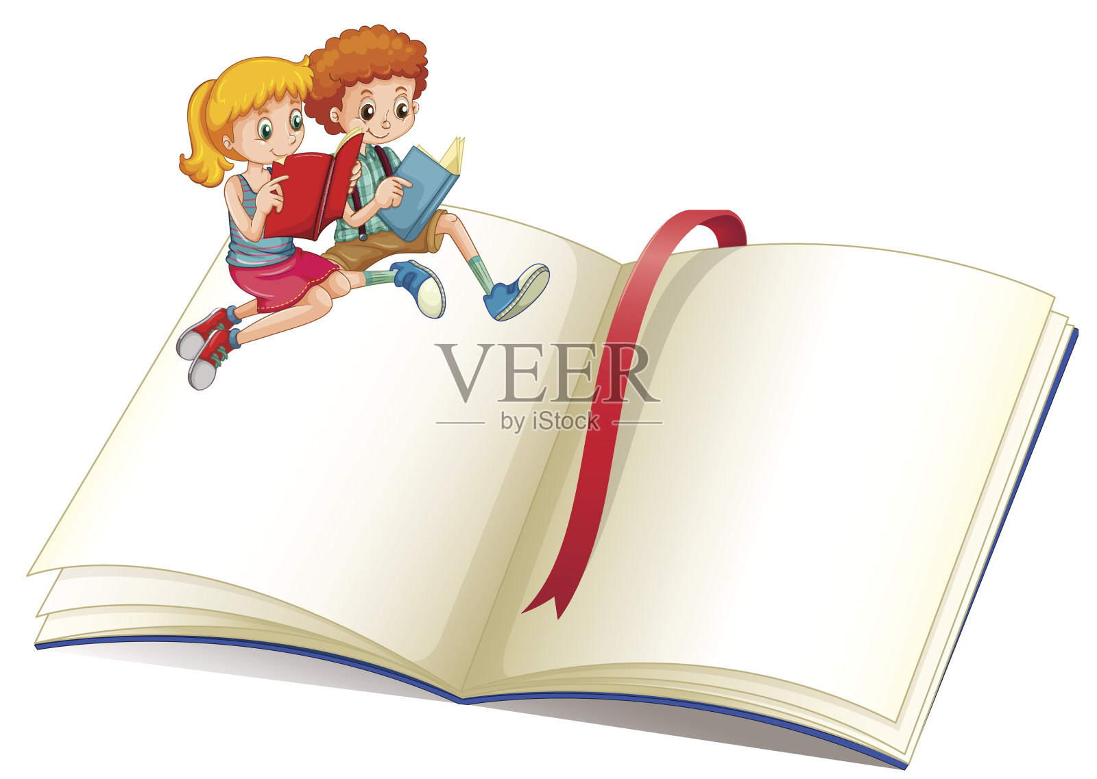 男孩和女孩在看书插画图片素材