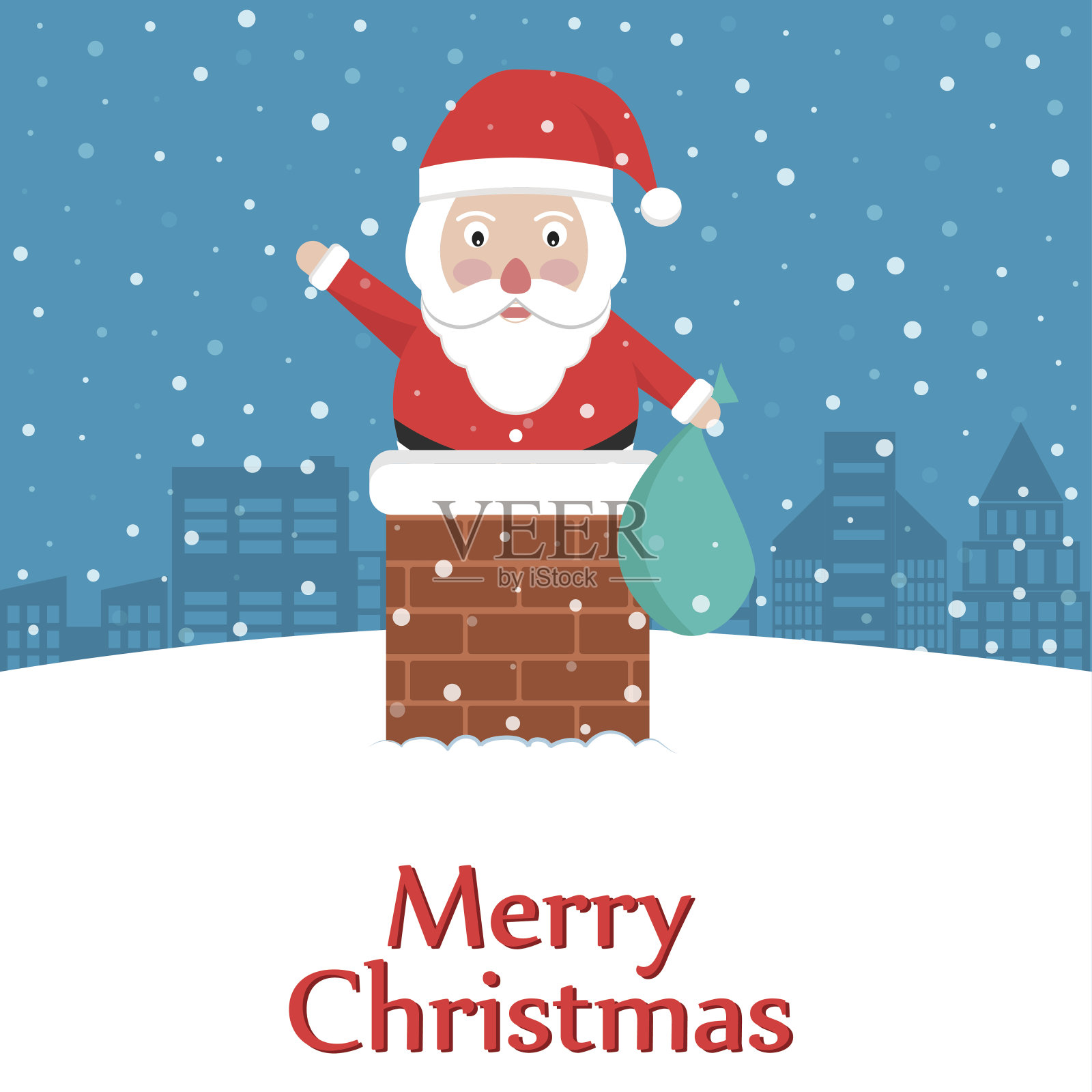 圣诞老人试图从烟囱进入快乐的圣诞节插画图片素材