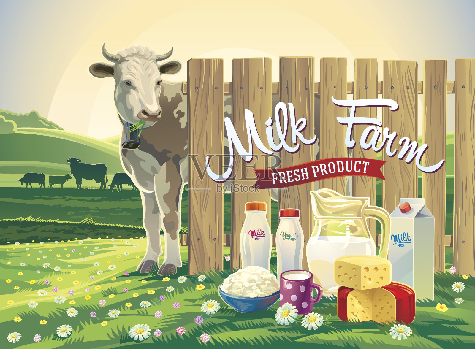 牛奶农场的海报插画图片素材
