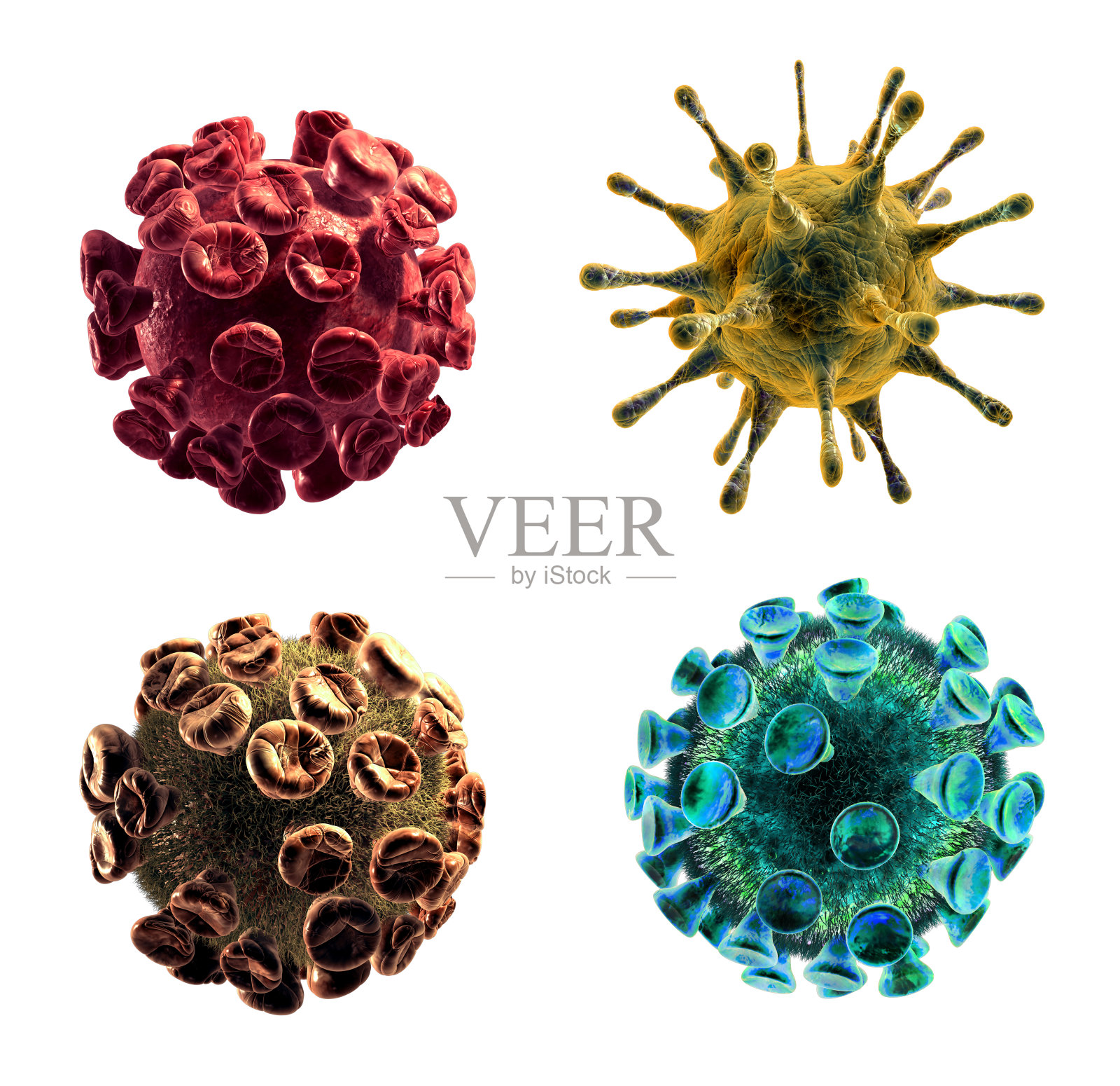 病毒和血细胞的详细3d插图。照片摄影图片