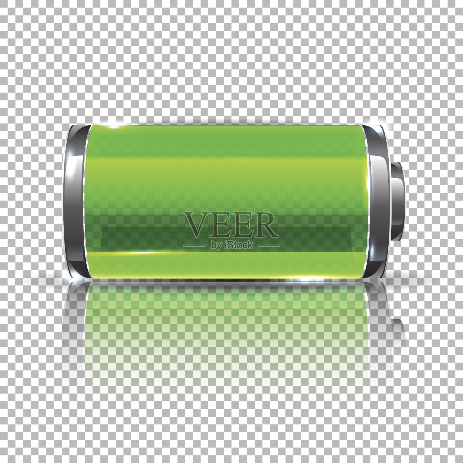 绿色矢量电池，充满电。玻璃实景动力电池设计元素图片