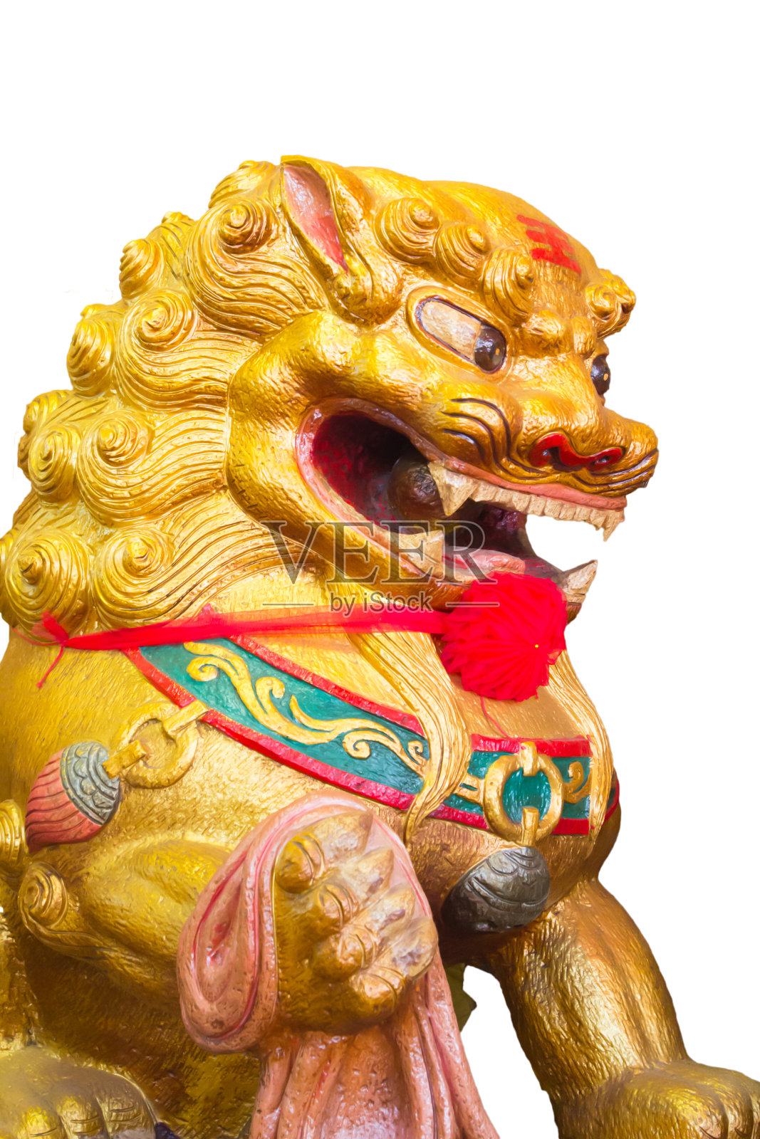 中国寺庙里的中国狮子以白色为背景。照片摄影图片