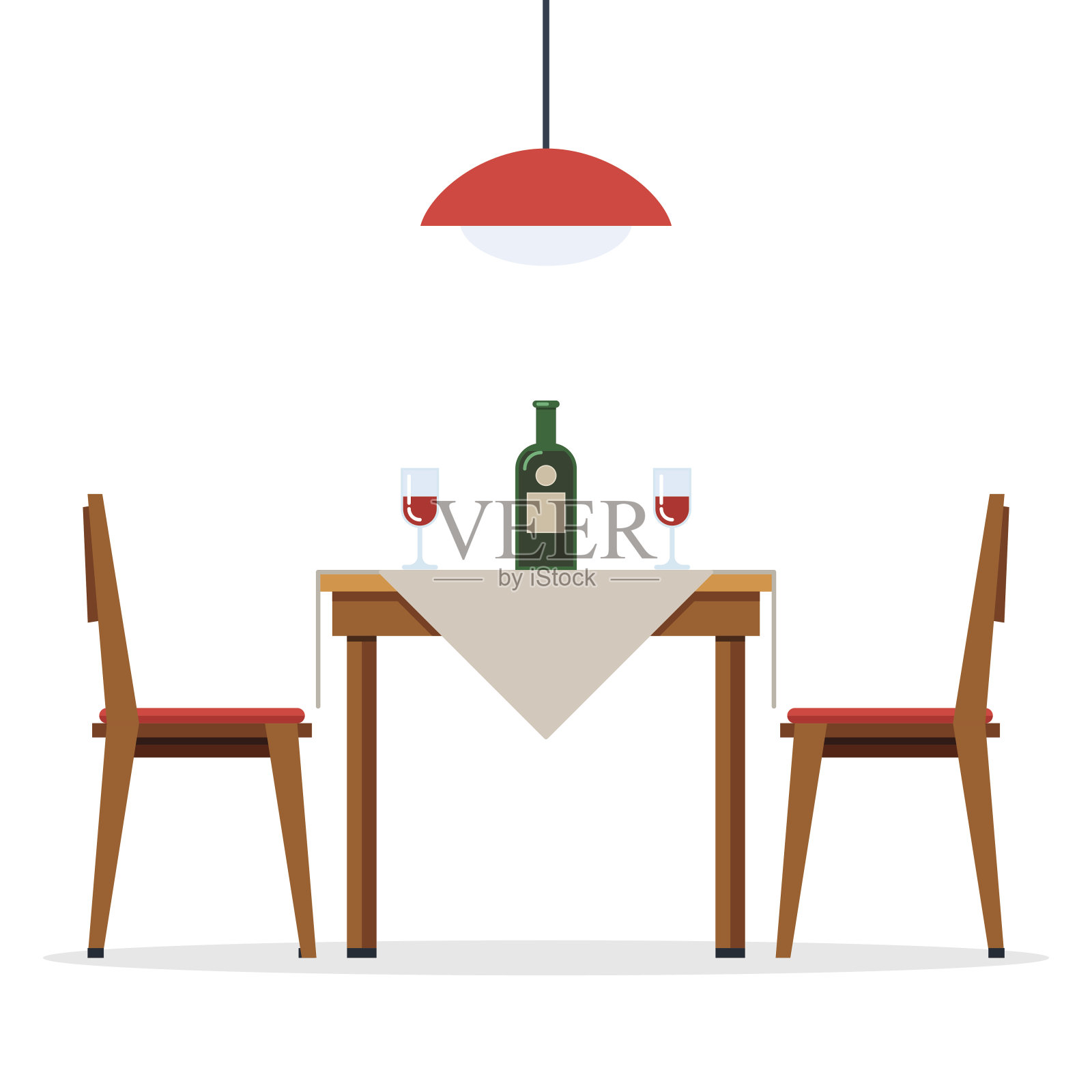 餐桌和椅子与葡萄酒插画图片素材