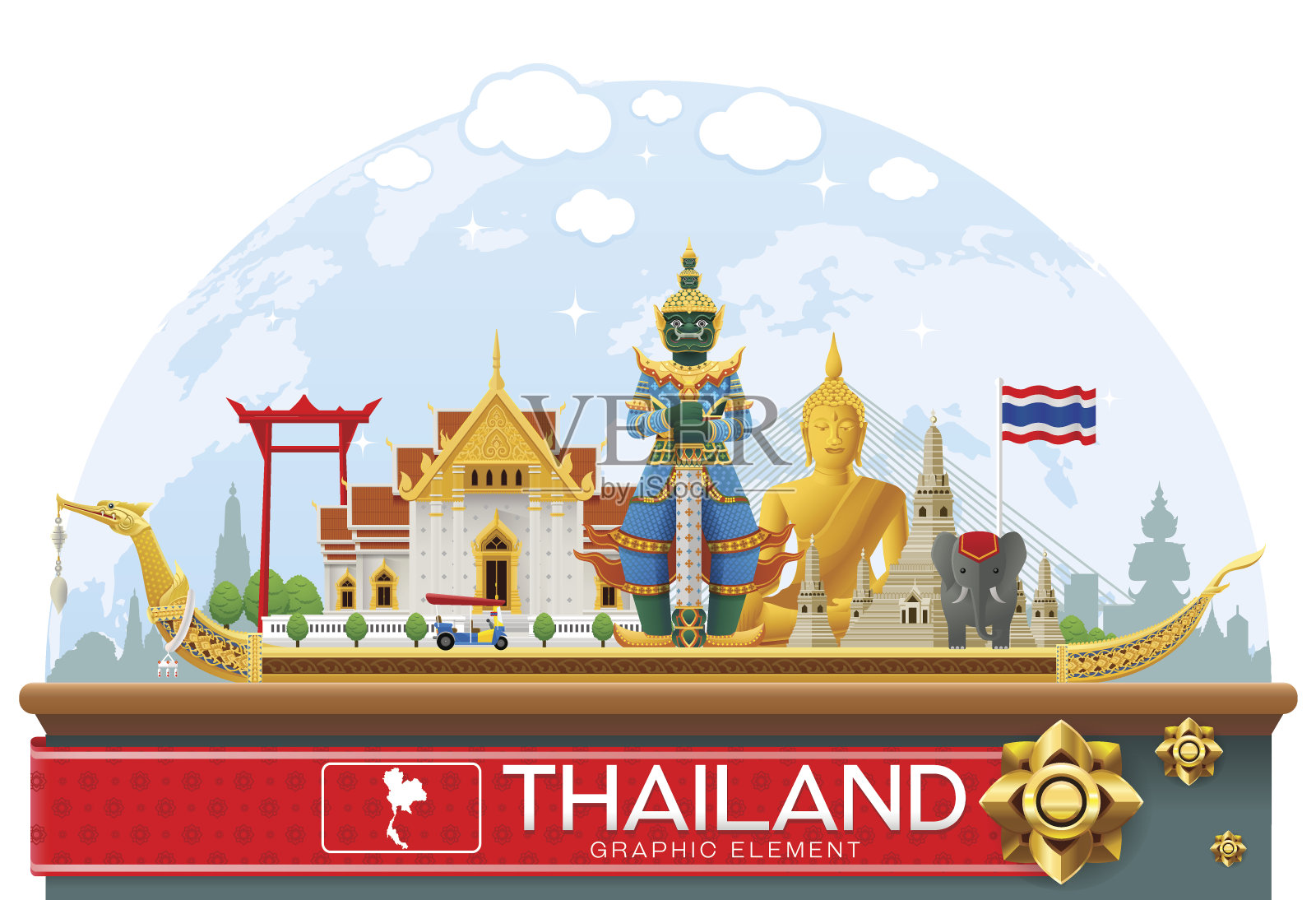 泰国地标旅游和艺术背景矢量插图插画图片素材