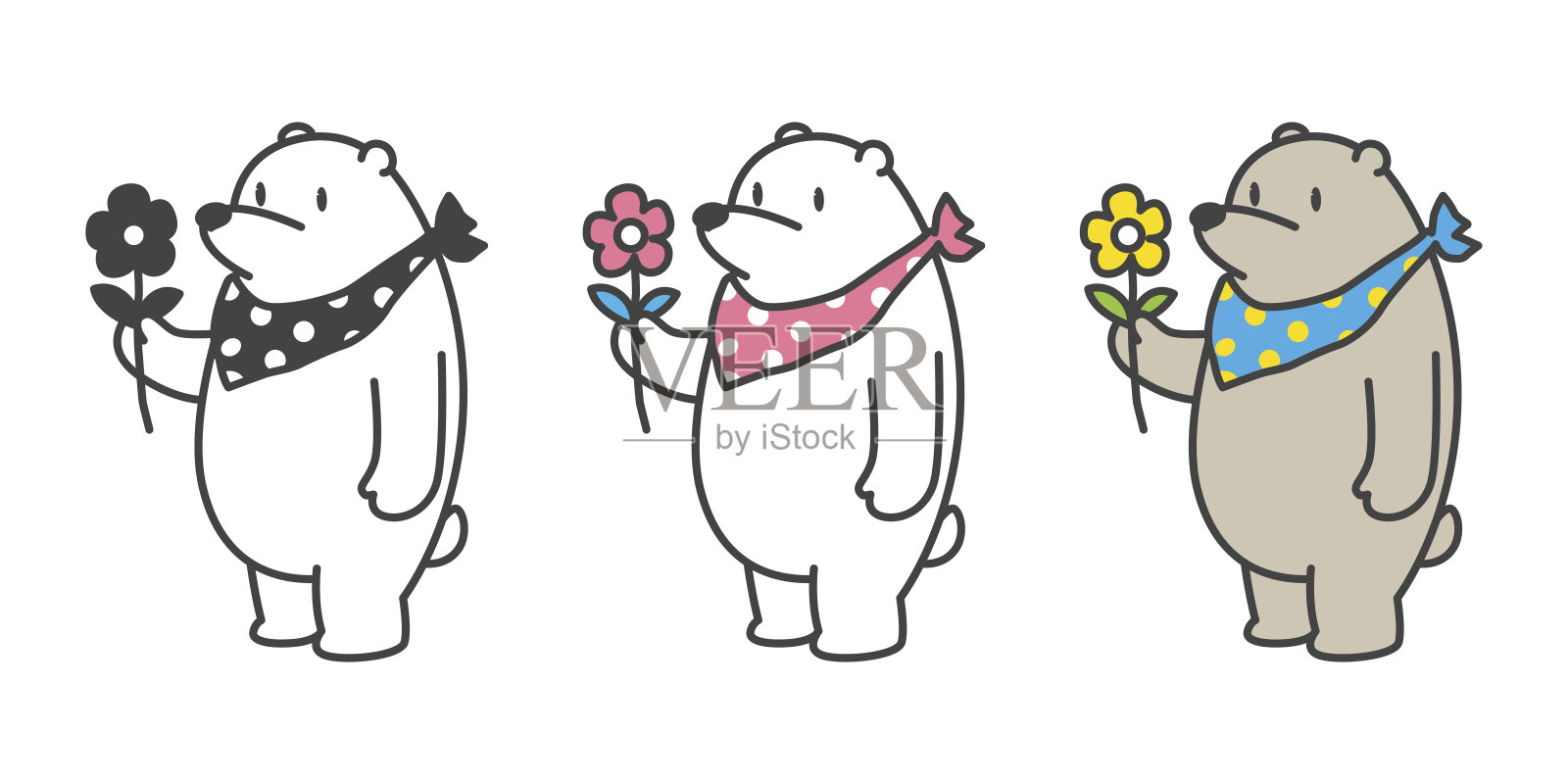 熊北极熊花围巾涂鸦矢量插图插画图片素材