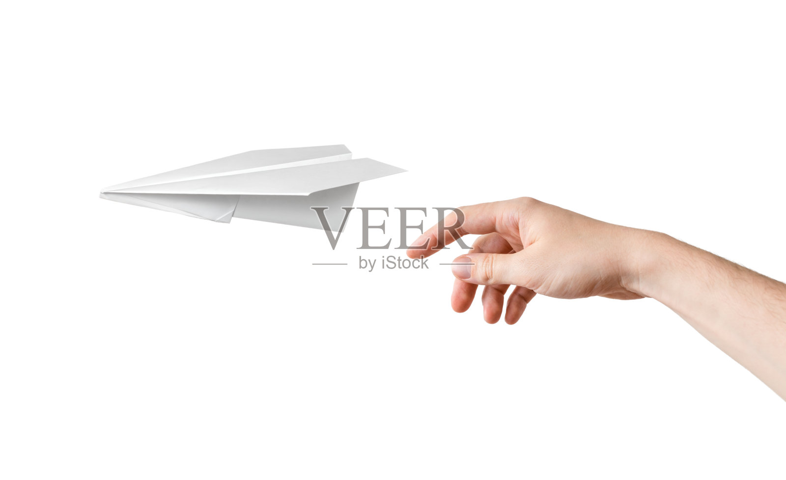 手扔的是折纸飞机。孤立在白色背景上。照片摄影图片