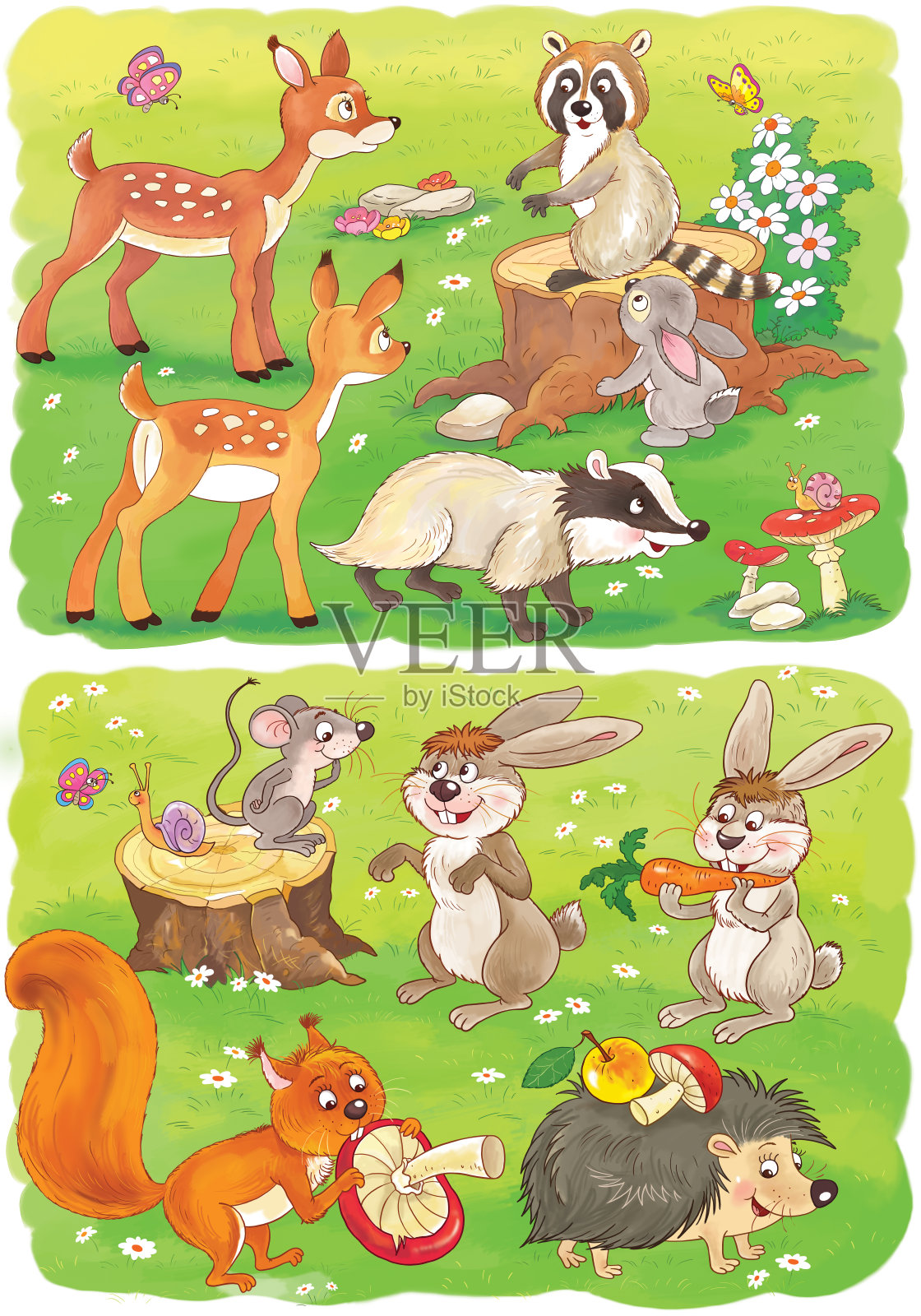 在动物园里。可爱的林地动物。对儿童插图。着色页面。有趣的卡通人物插画图片素材