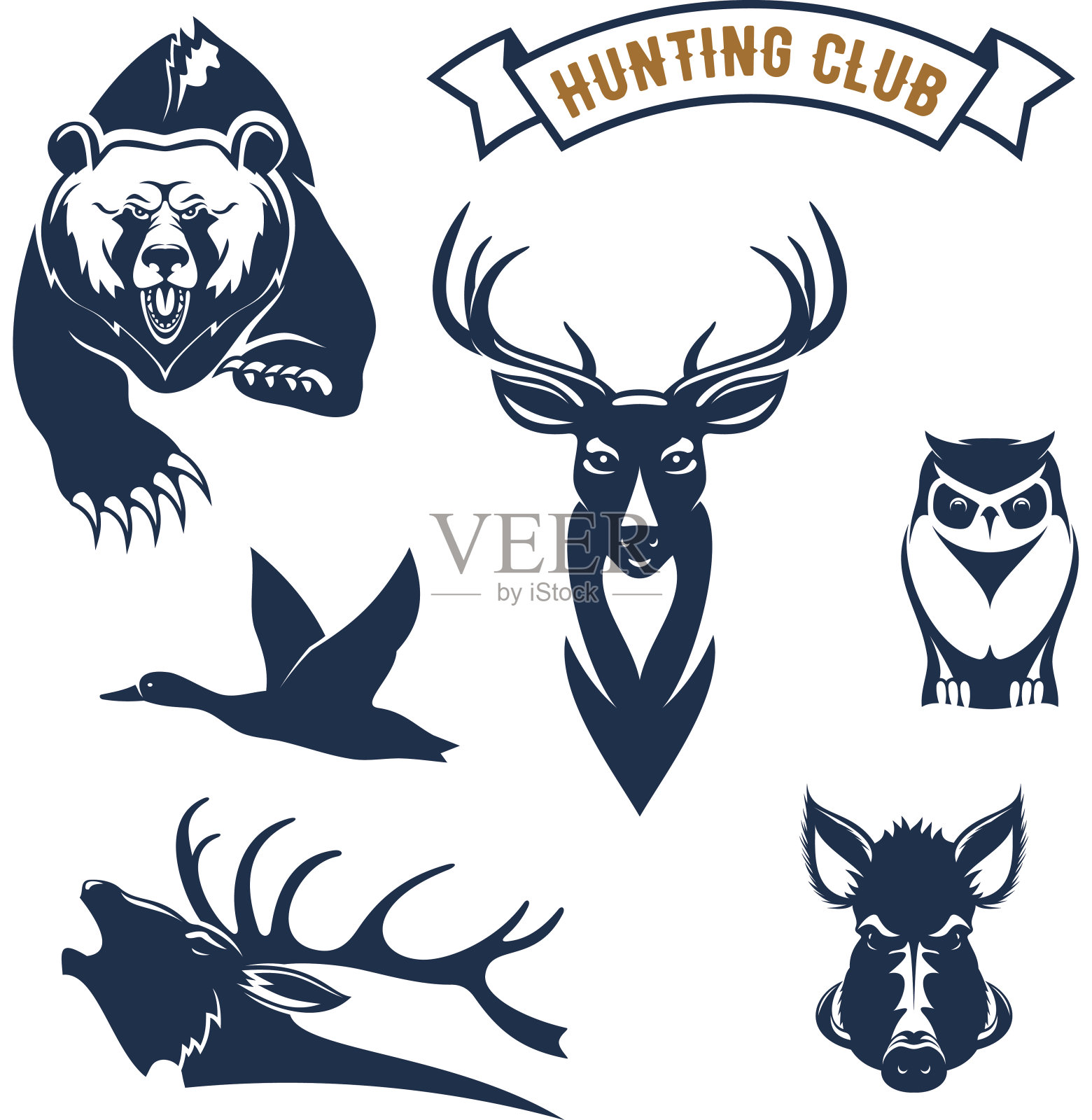 狩猎运动俱乐部矢量动物图标插画图片素材