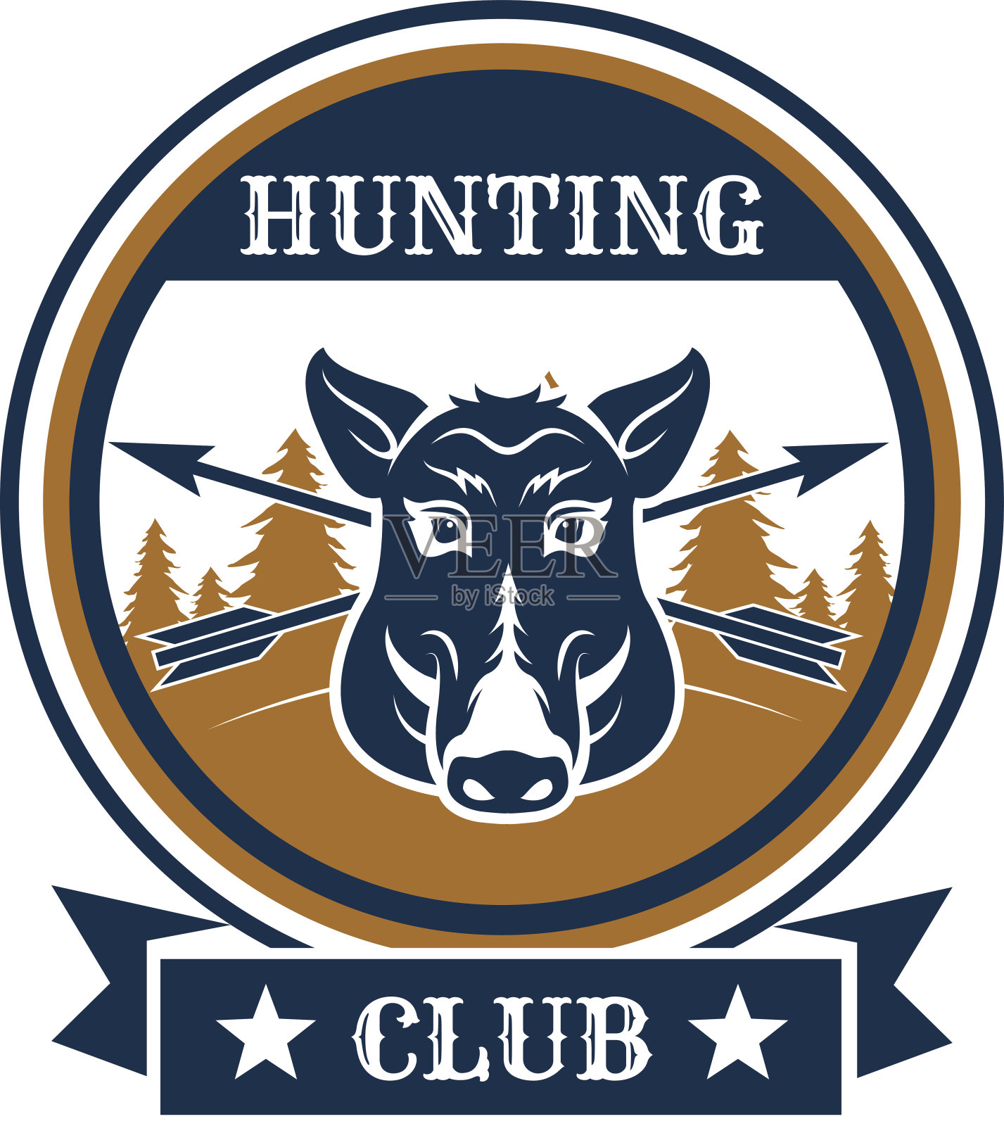 狩猎运动或猎人俱乐部，野猪矢量图标插画图片素材