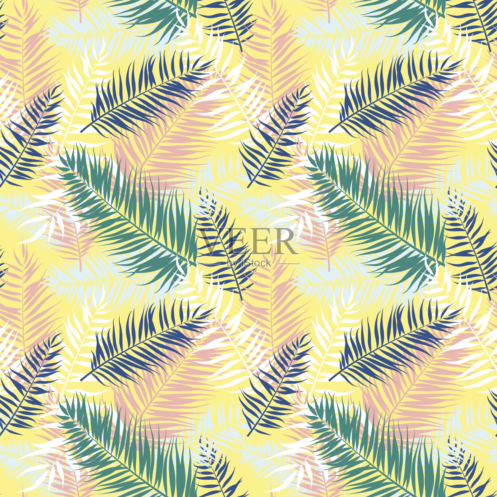 热带棕榈叶的无缝图案。矢量插图。平面设计设计元素图片