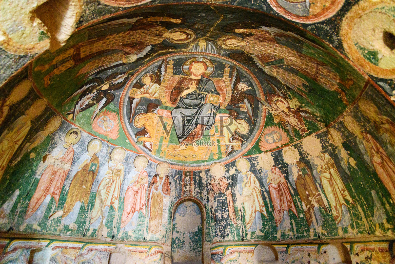 玫瑰谷十字架教堂的壁画。卡帕多西亚。火鸡照片摄影图片