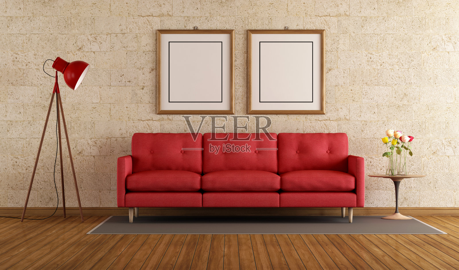 客厅里的红色沙发照片摄影图片