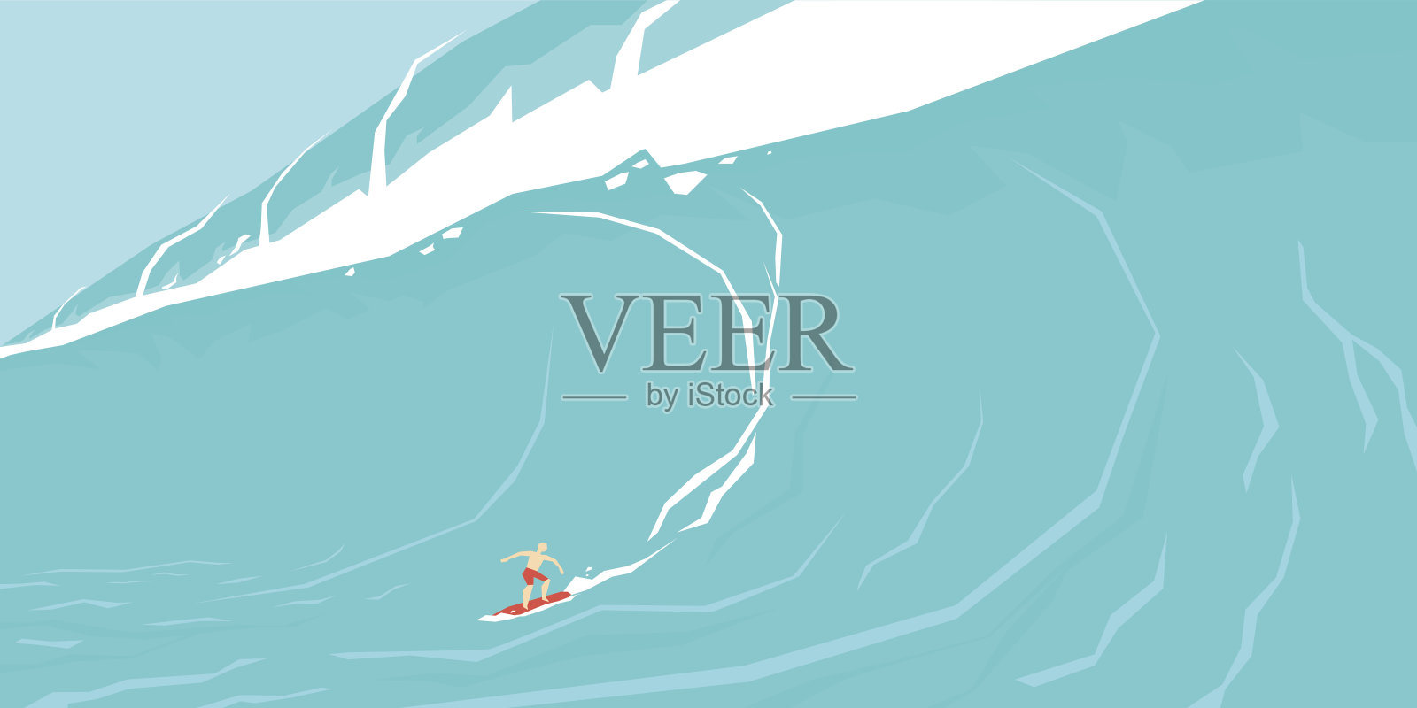 矢量插图的一个冲浪者滑动在一个大浪插画图片素材