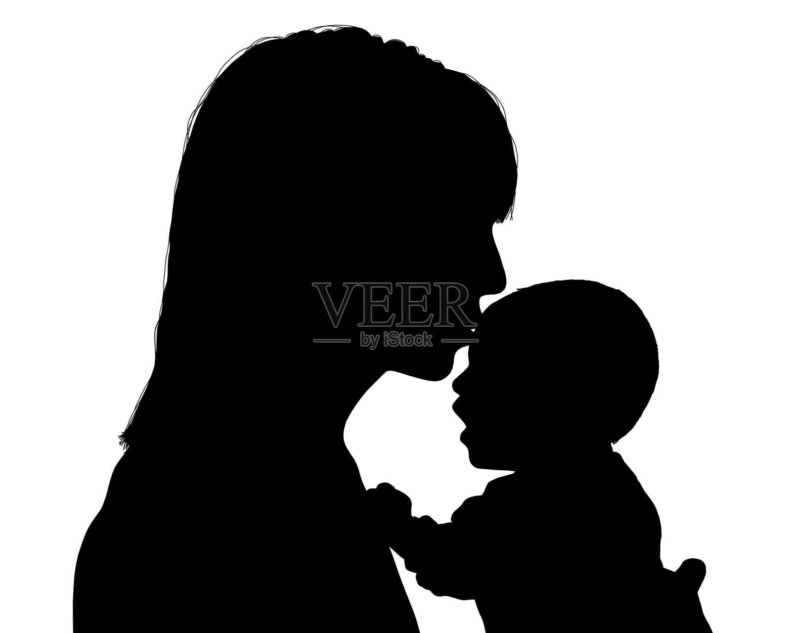 母亲亲吻她刚出生的孩子的剪影设计元素图片