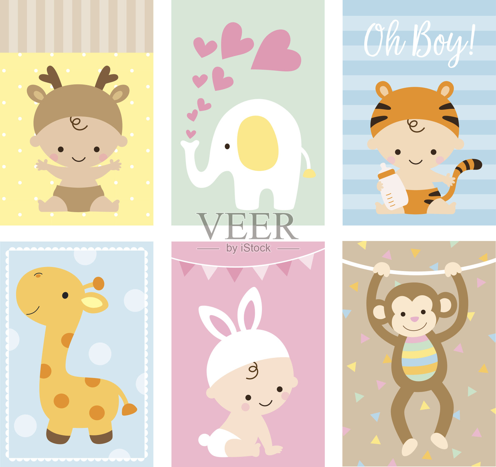 婴儿沐浴卡动物主题集插画图片素材