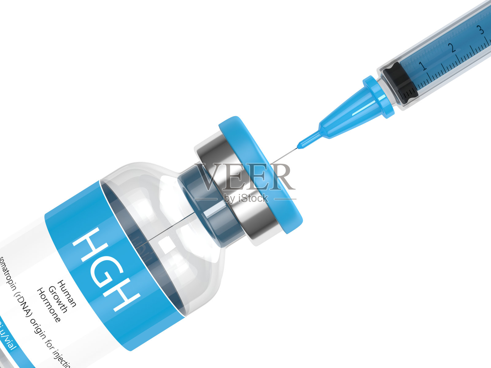 3d渲染HGH瓶与注射器在白色照片摄影图片