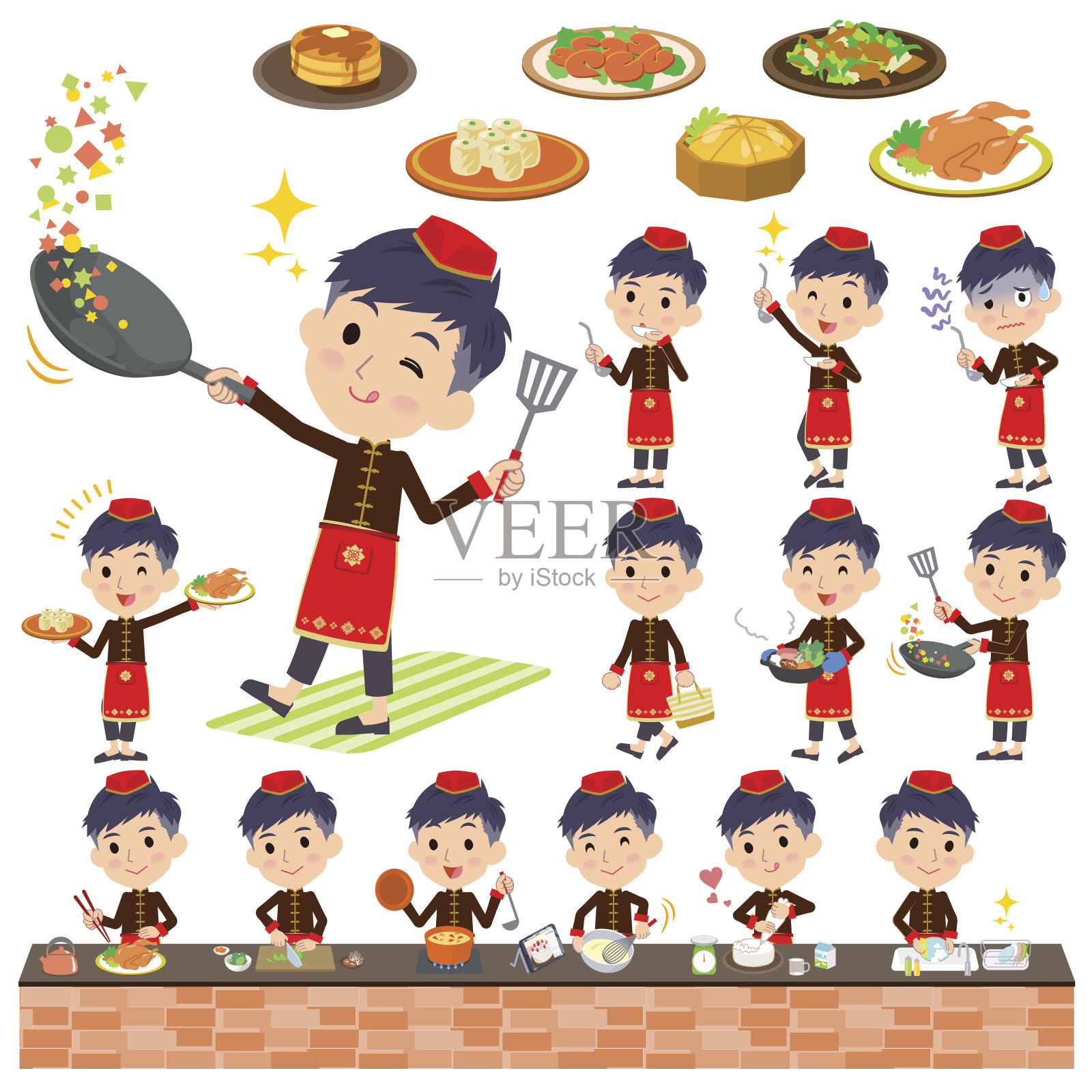 中国民族服饰男子烹饪插画图片素材