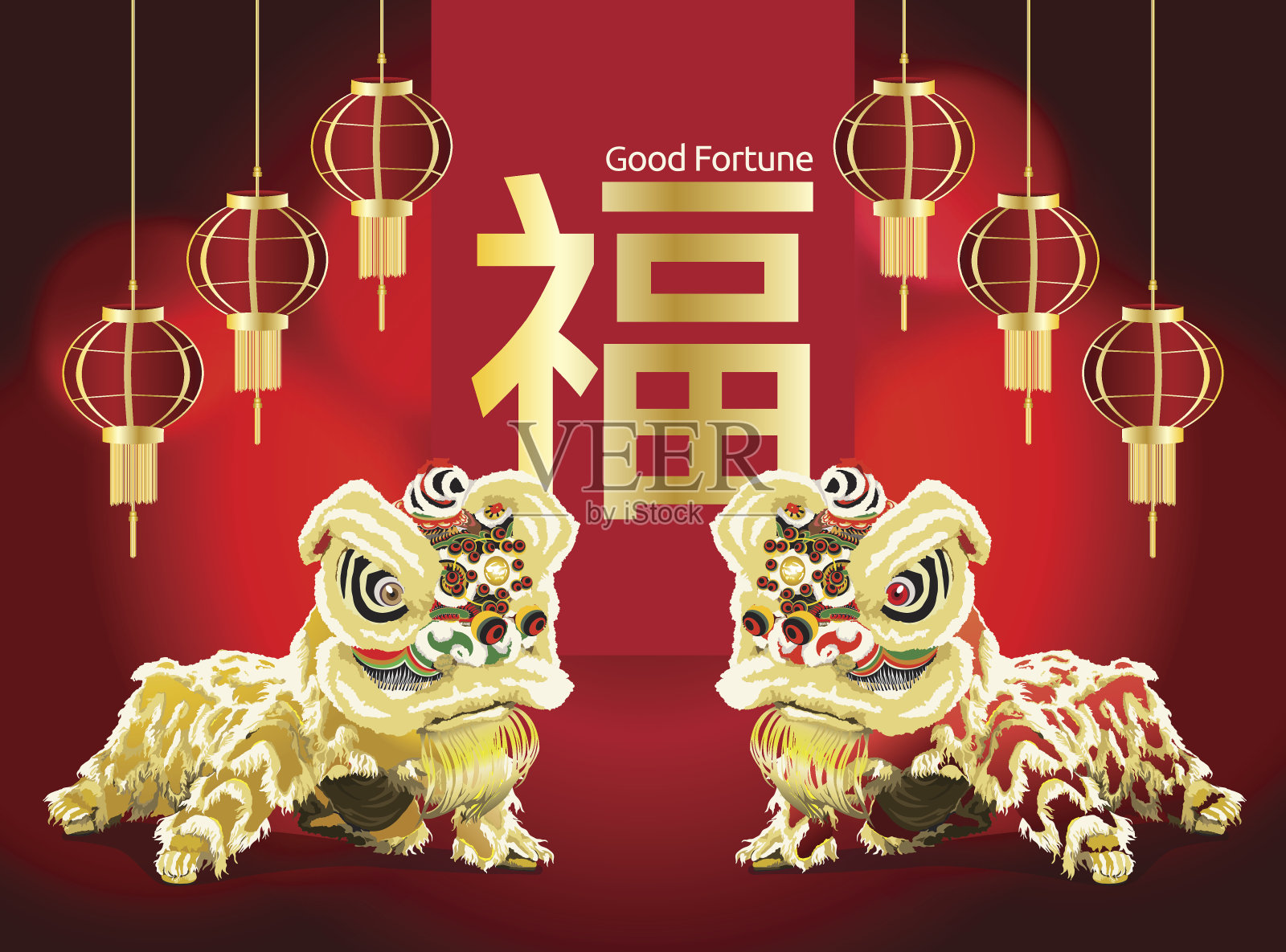 中国双狮插画图片素材