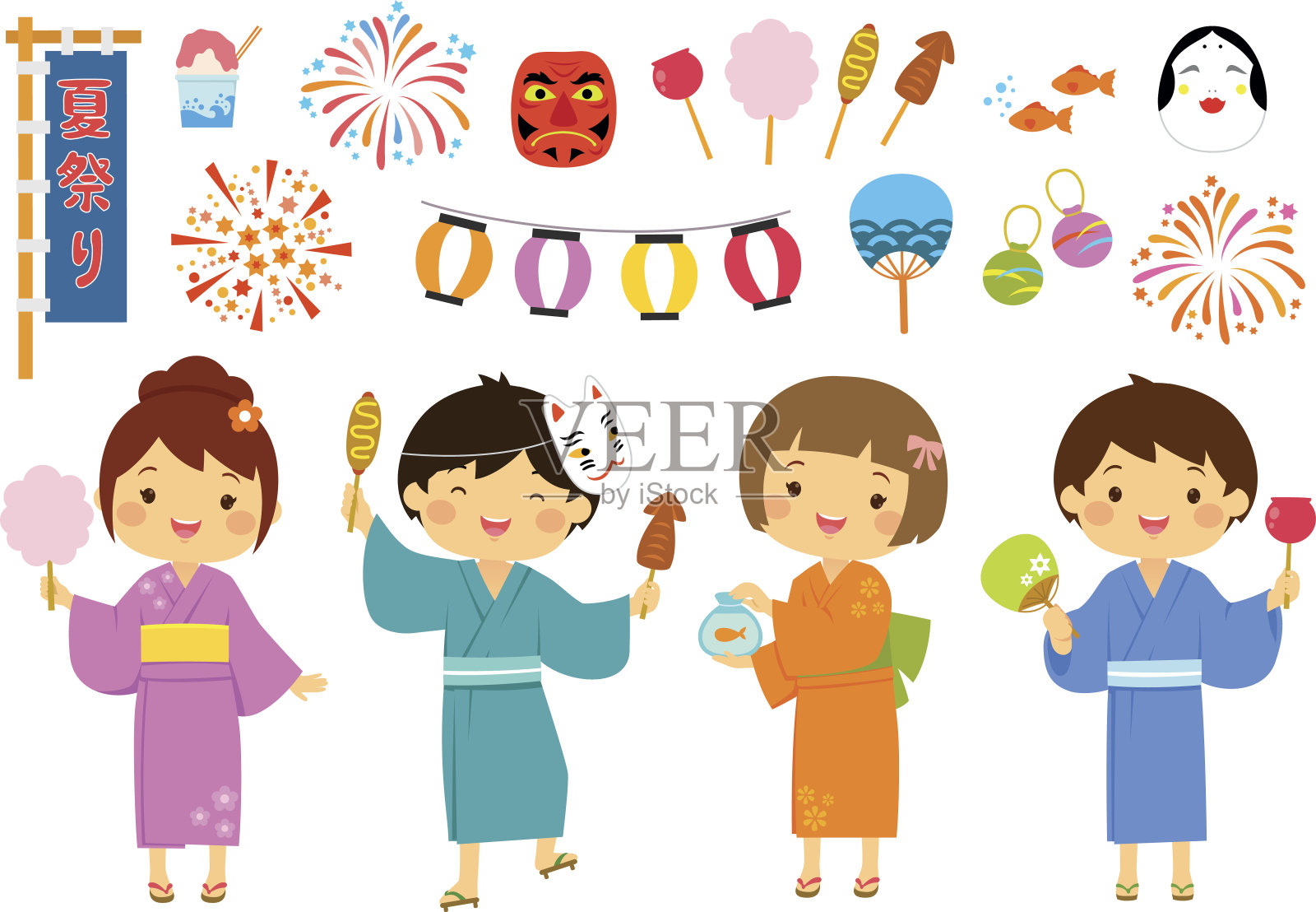 日本夏季节日套装插画图片素材