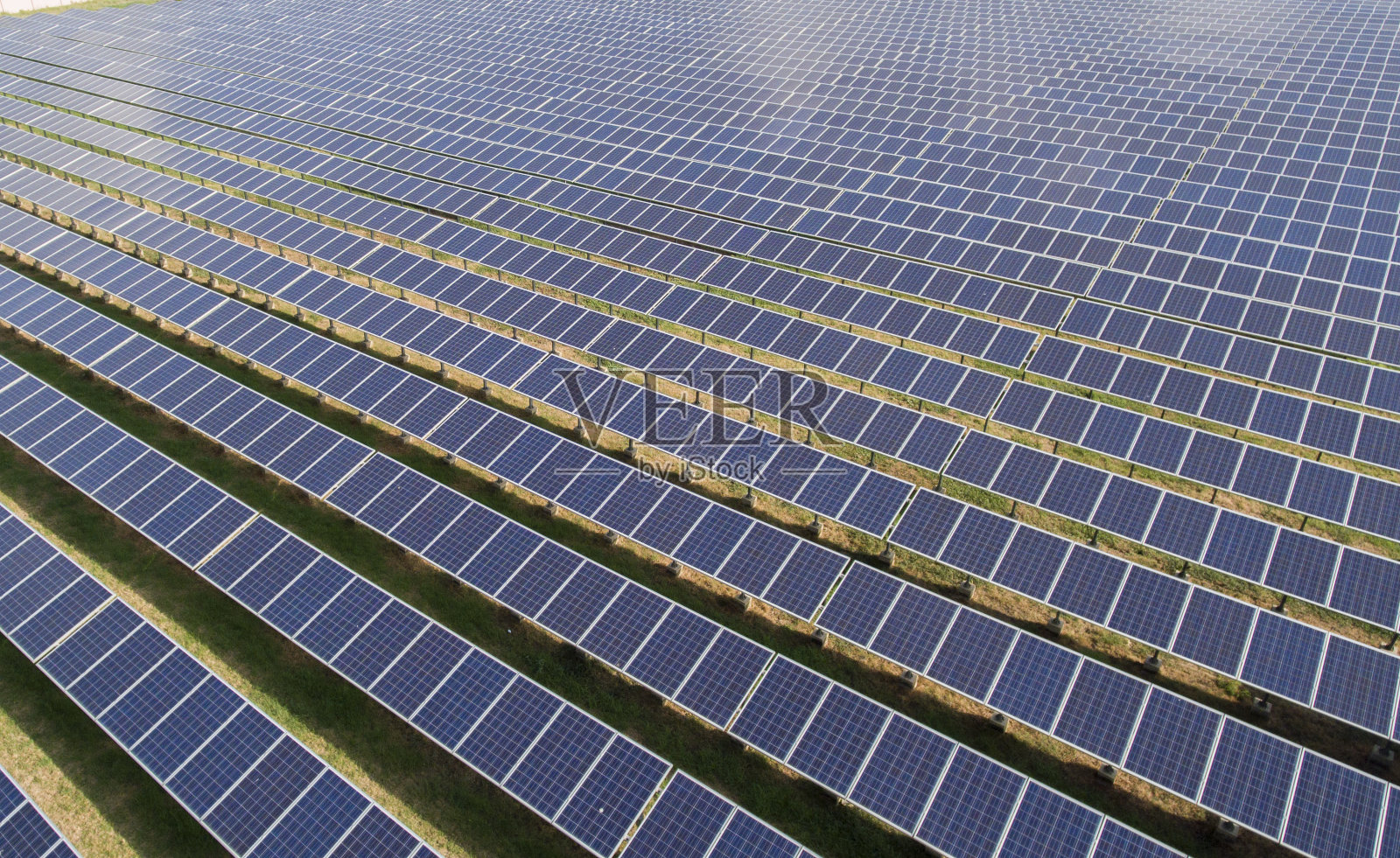 太阳能农场中一排排的太阳能电池板照片摄影图片