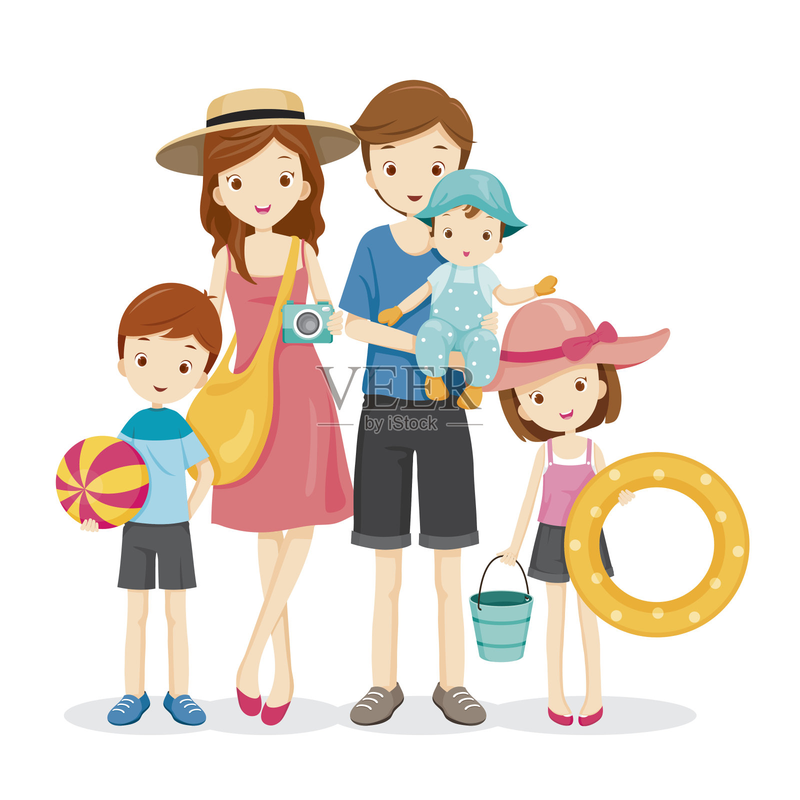 快乐家庭与夏季旅行插画图片素材