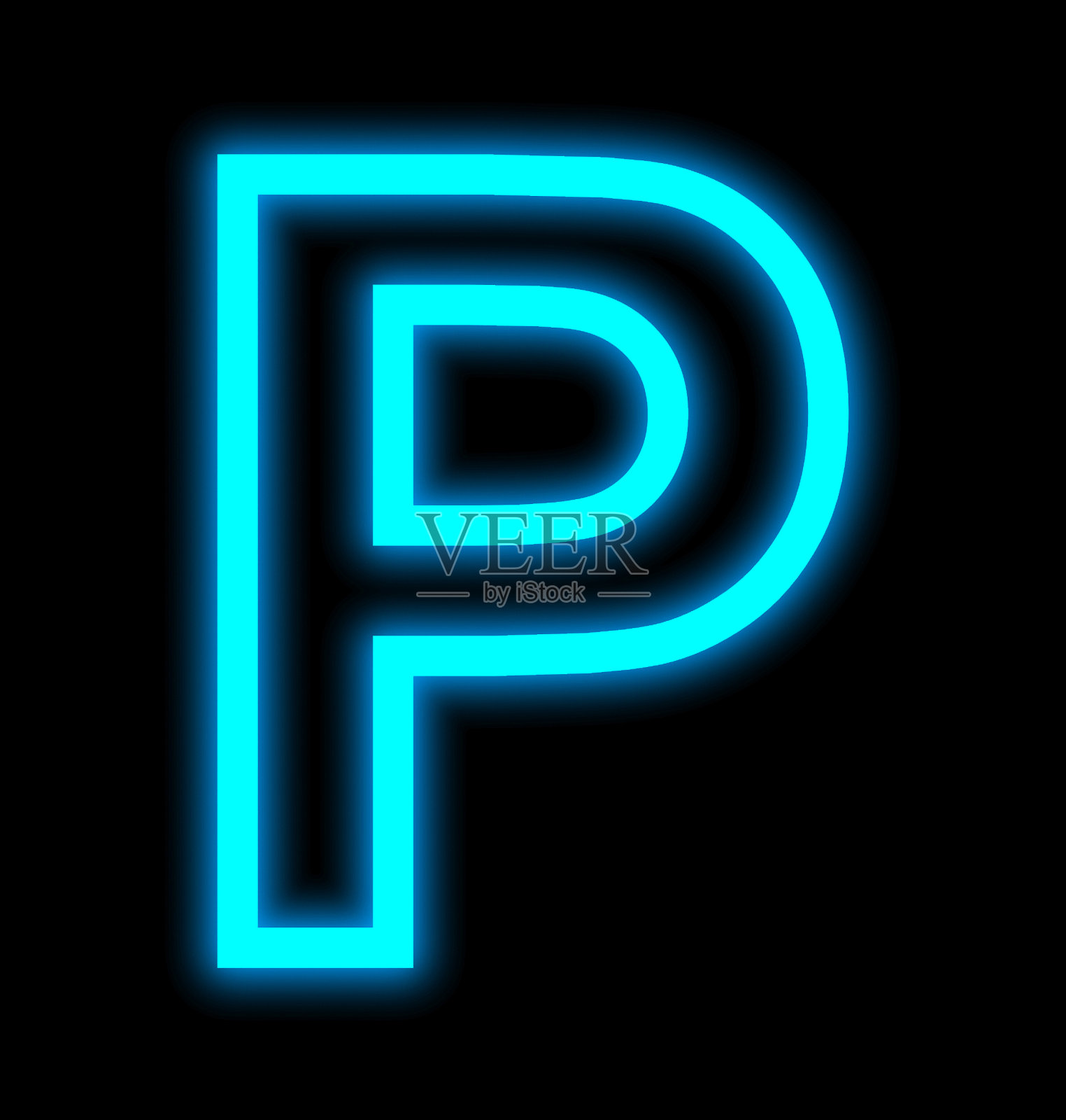 字母P的霓虹灯孤立地勾勒在黑色上照片摄影图片