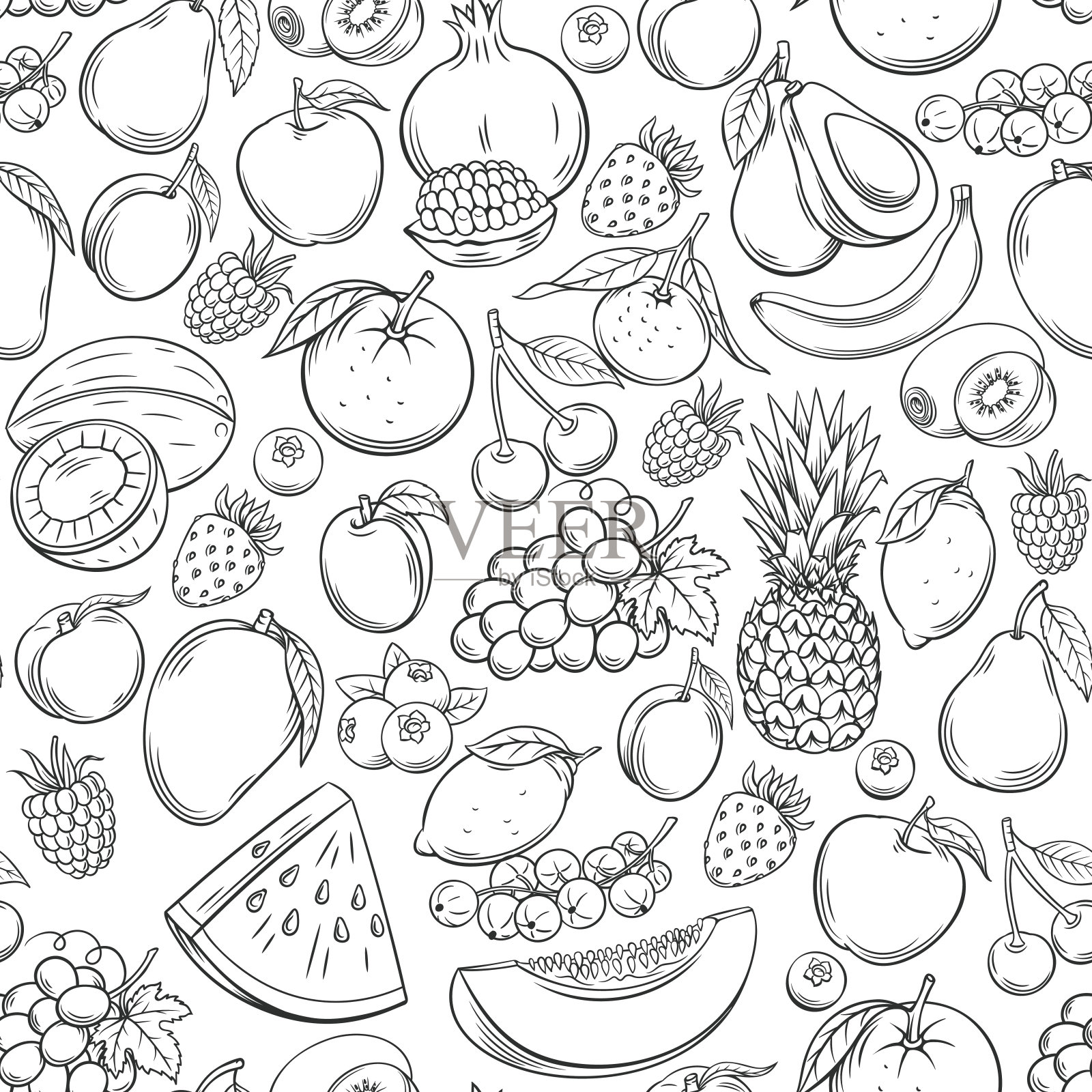 手绘水果无缝图案背景图片素材