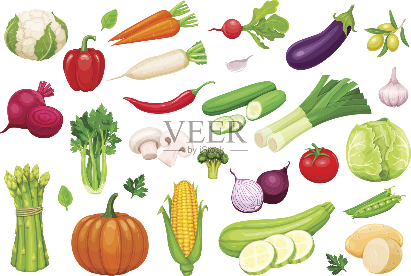 矢量蔬菜图标设置在卡通风格插画图片素材