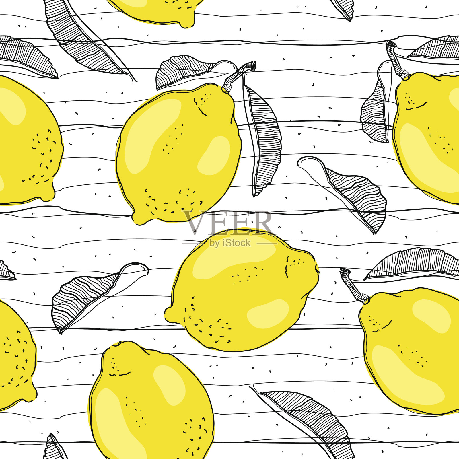 柠檬无缝模式。手绘水果插画。矢量设计。插画图片素材