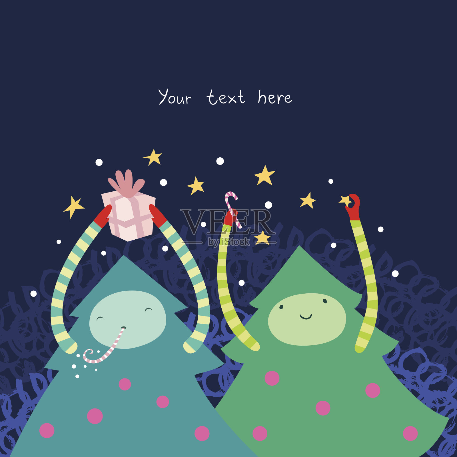 快乐圣诞树可爱的插图插画图片素材