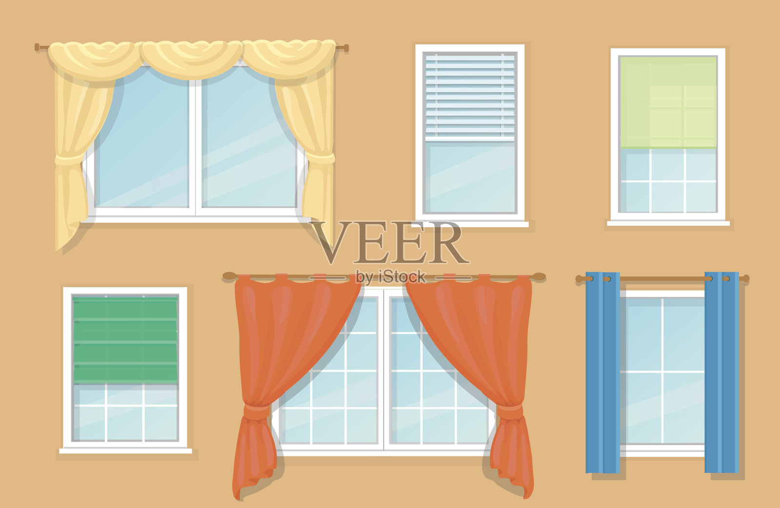 设计选项和类型的窗户窗帘插画图片素材
