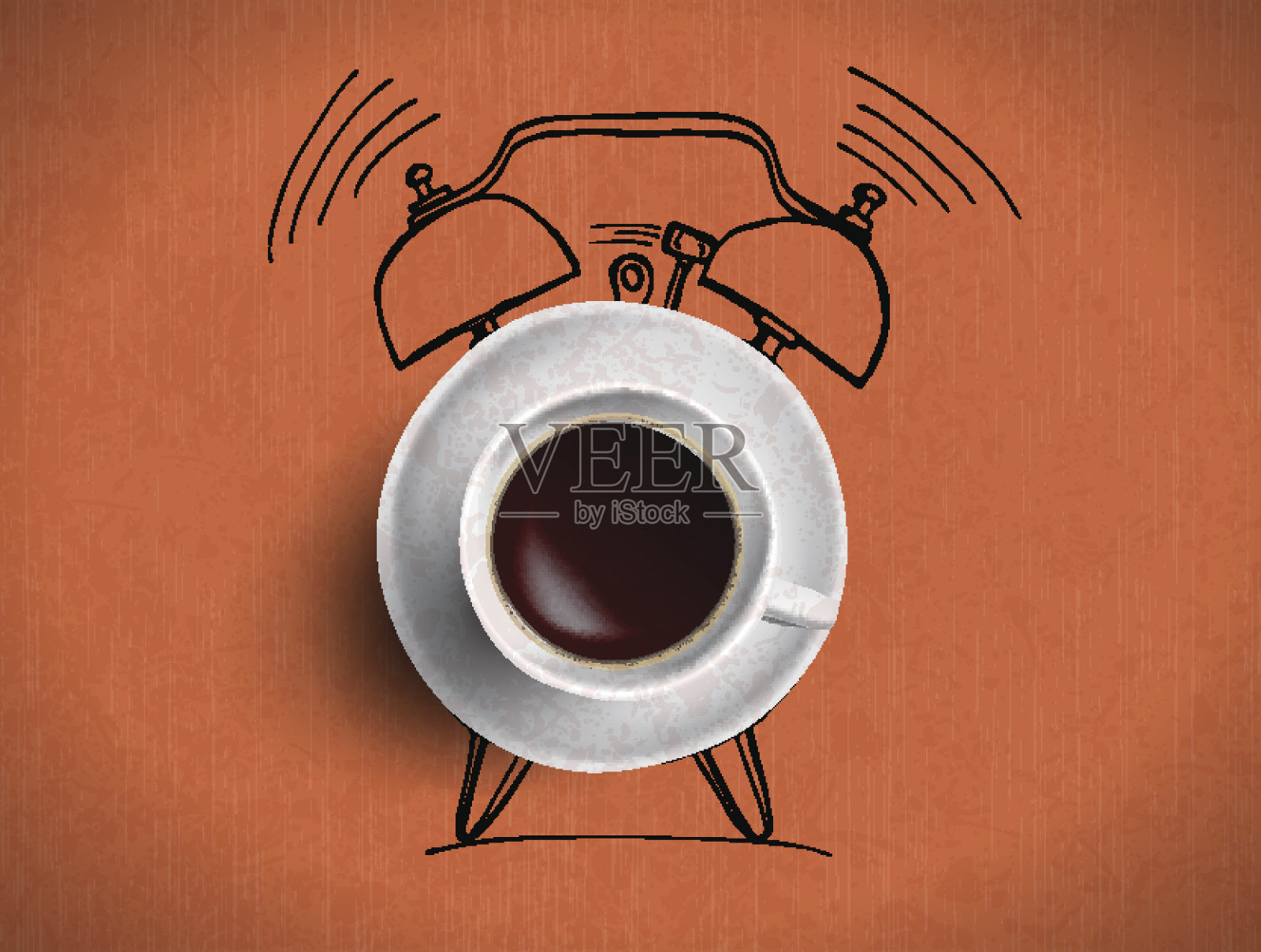 闹钟和咖啡的概念插图与涂鸦插画图片素材