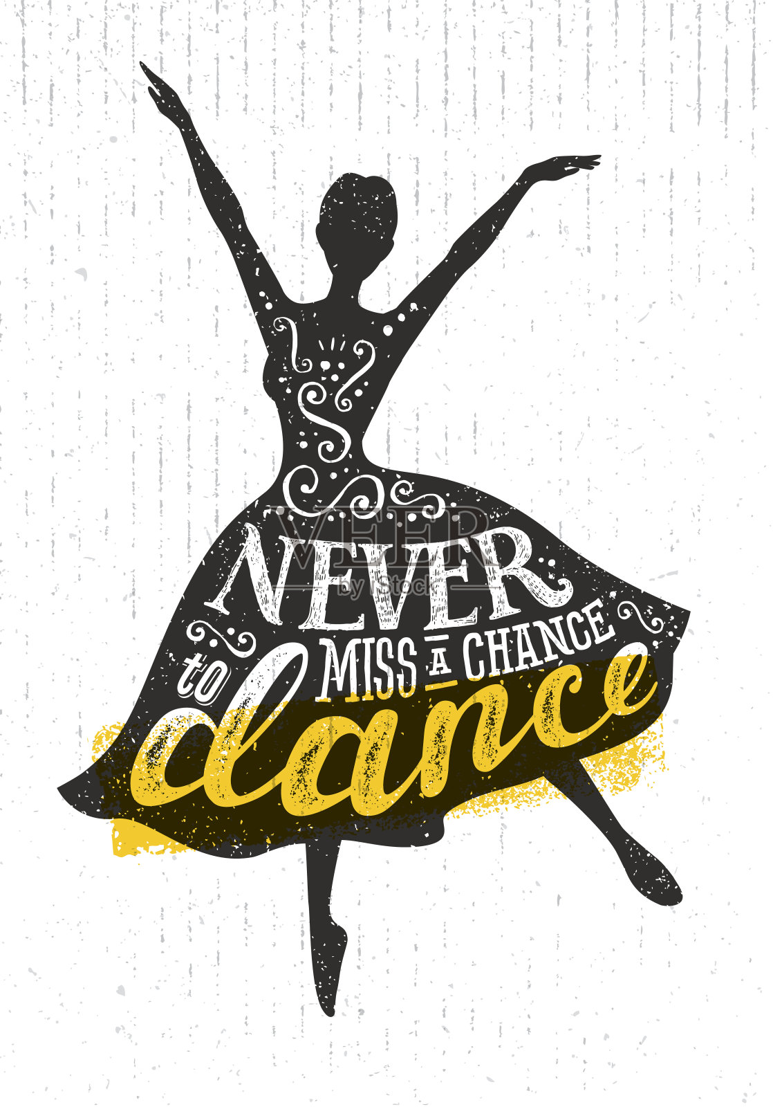 永远不要错过一个跳舞动机的机会引用海报概念。启发创意有趣的跳舞女孩插画图片素材
