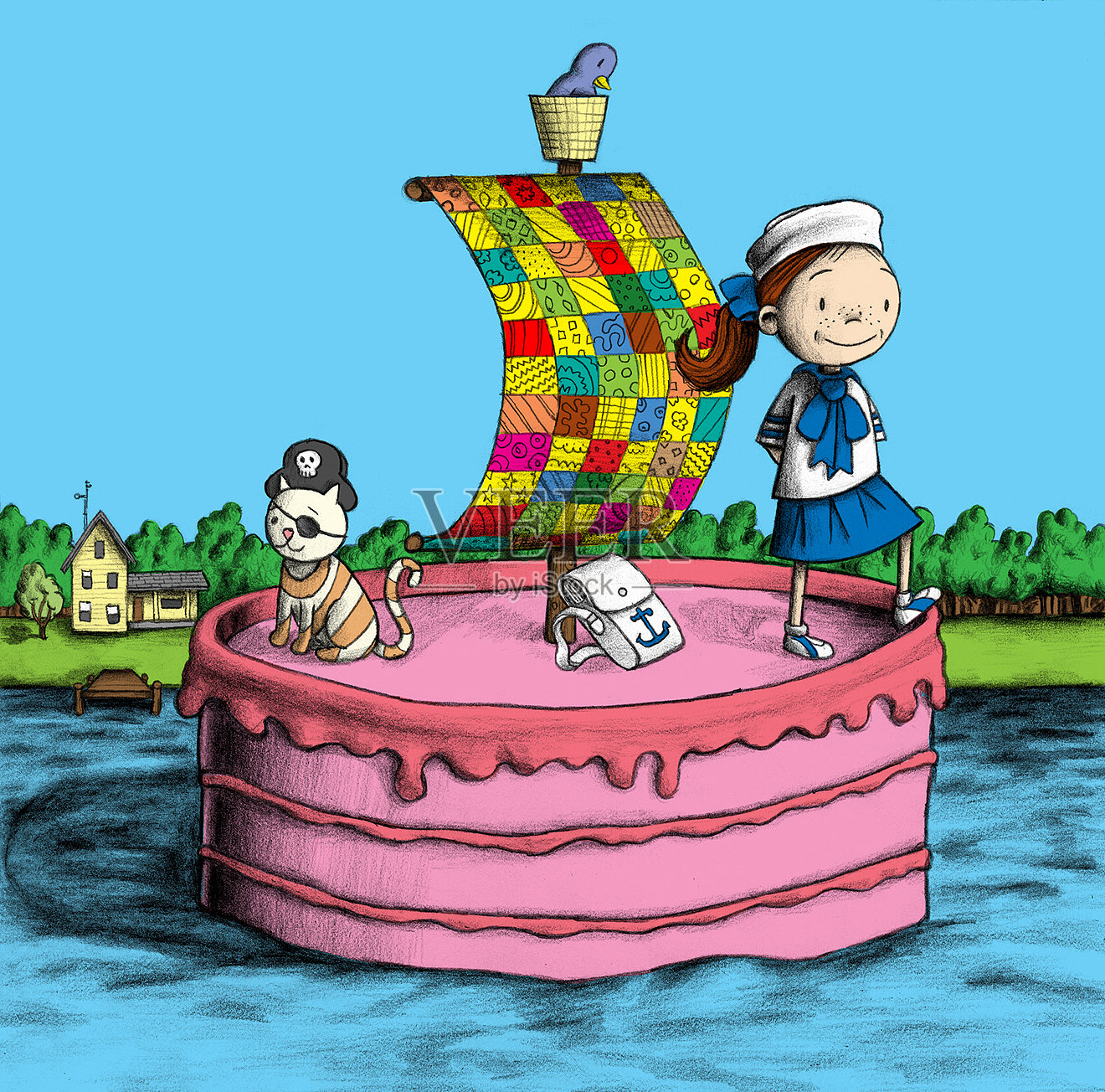 粉色的蛋糕插画图片素材