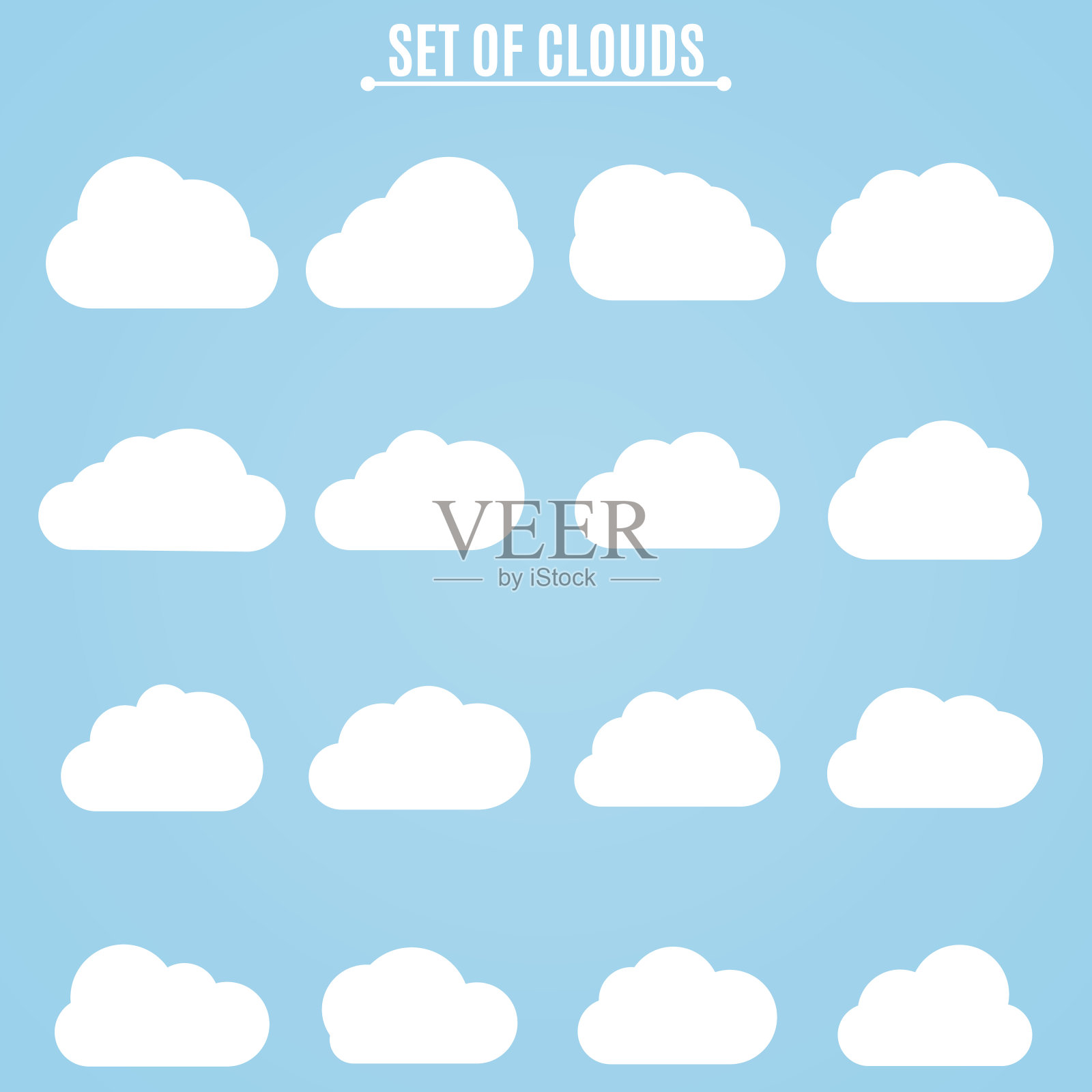 集。蓝天上朵朵白云。矢量插图在一个平坦的风格。EPS 8插画图片素材