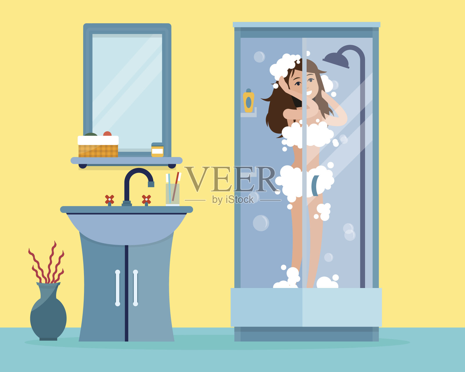 女人洗澡。插画图片素材