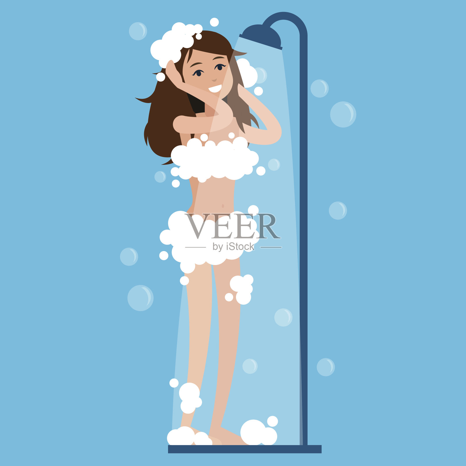 女人洗澡。插画图片素材