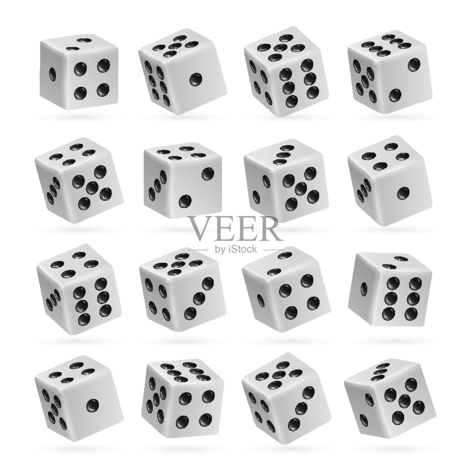 玩骰子向量集。三维现实立方体与点数字。适合玩棋盘赌场游戏。孤立在白色的。掷骰子组插画图片素材