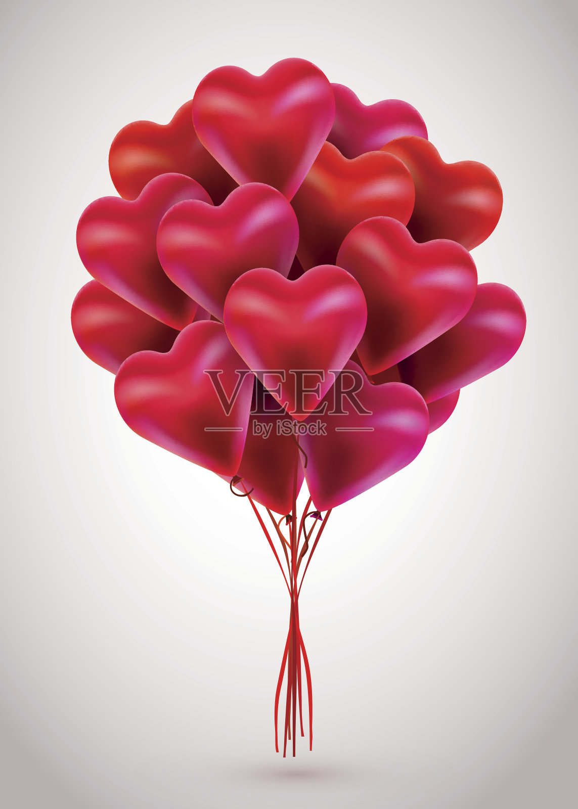放飞一束红色气球心。情人节插画图片素材