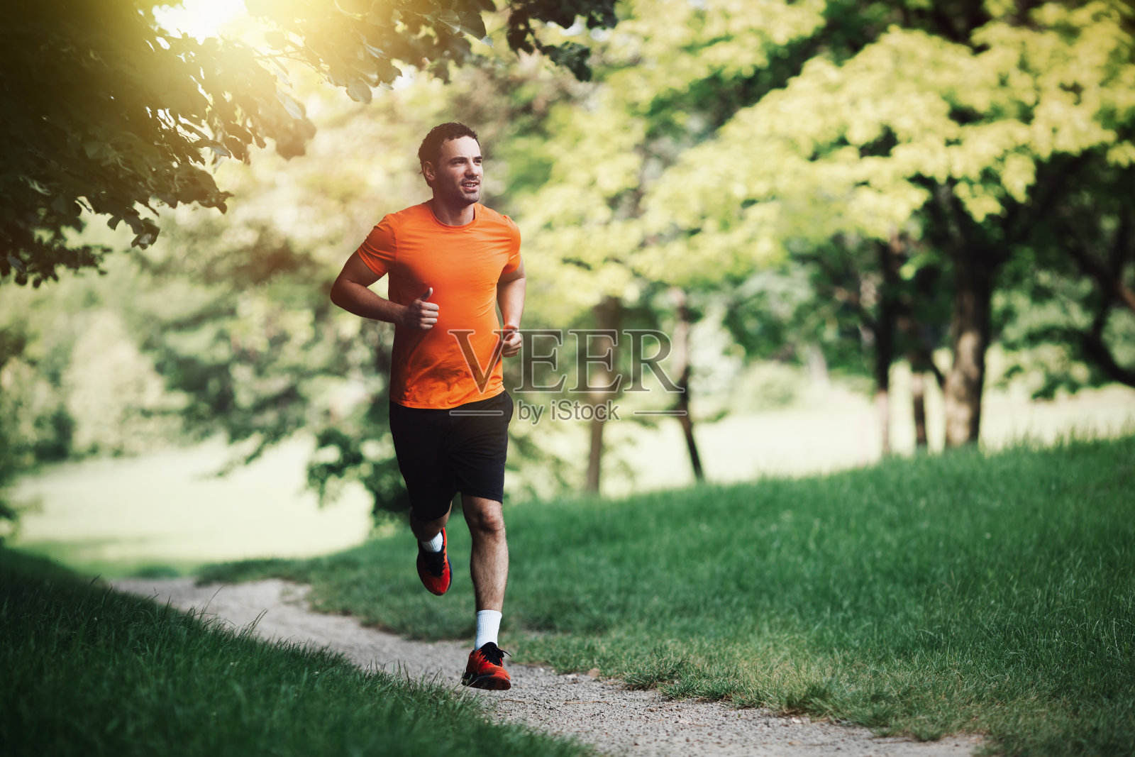 积极健康的跑步者在户外的大自然中慢跑照片摄影图片