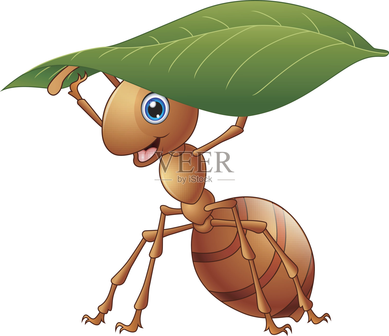卡通蚂蚁拿着一片绿叶设计元素图片